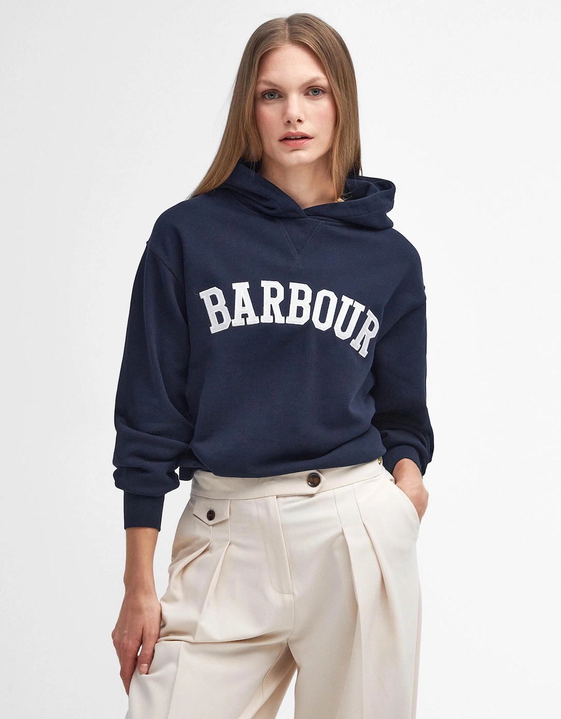 Women's Barbour Northumberland Womens Hoodie - Navy/White - Navy/Multi - Size: 16
