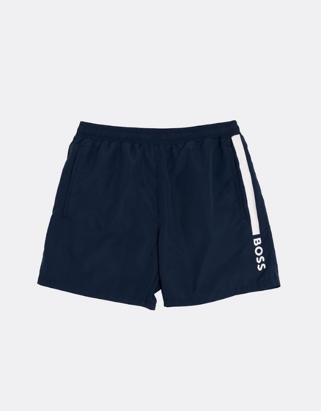 Men's BOSS Orange Dolphin NOS Mens Quick-Drying Swim Shorts with Stripe and Logo - Blue 413 - Navy - Size: 33/32/32