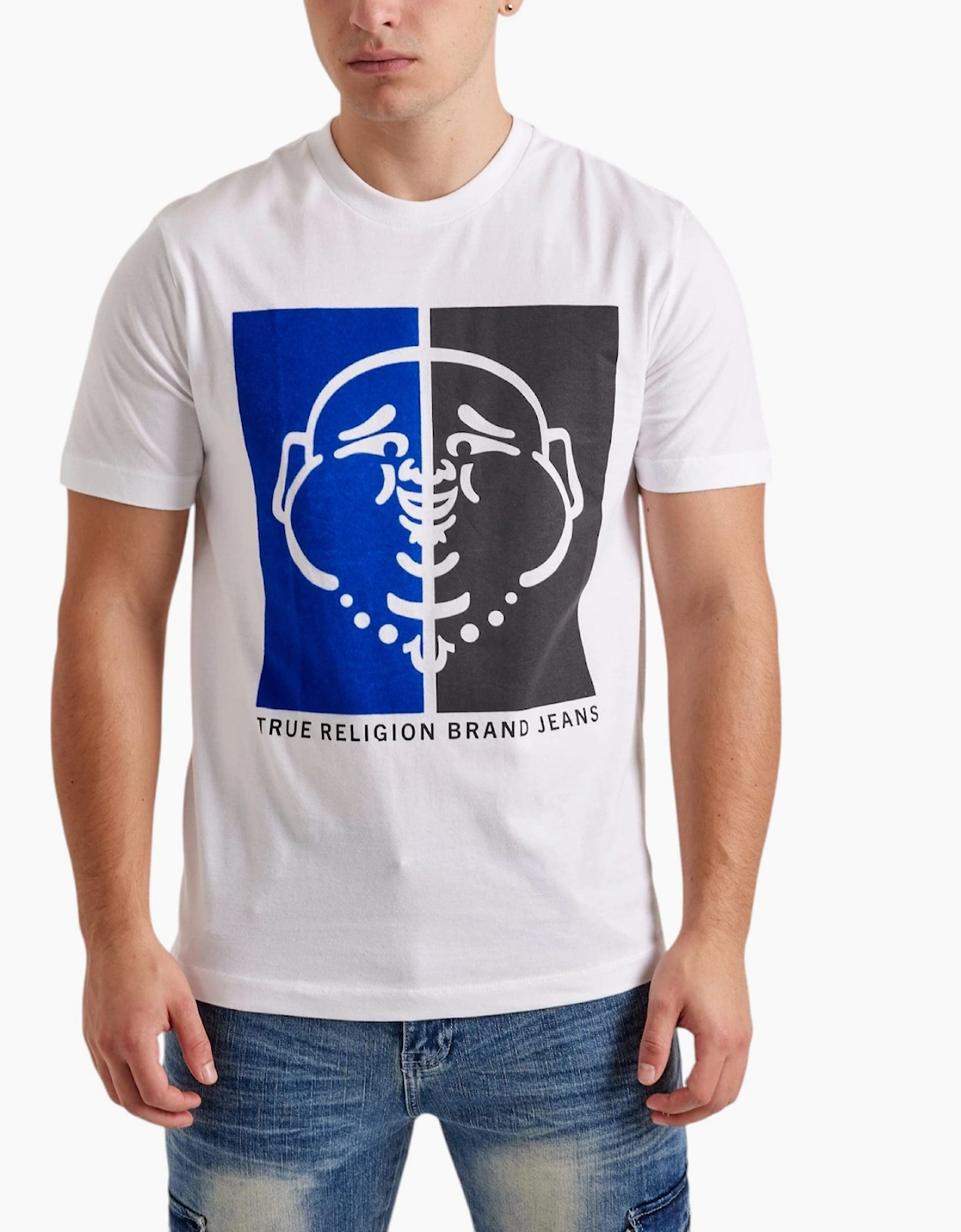 Men's True Religion 108323 Mens Graphic T Shirts Logo Crew Neck Half Sleeve Cotton Tee - White - Size: 36