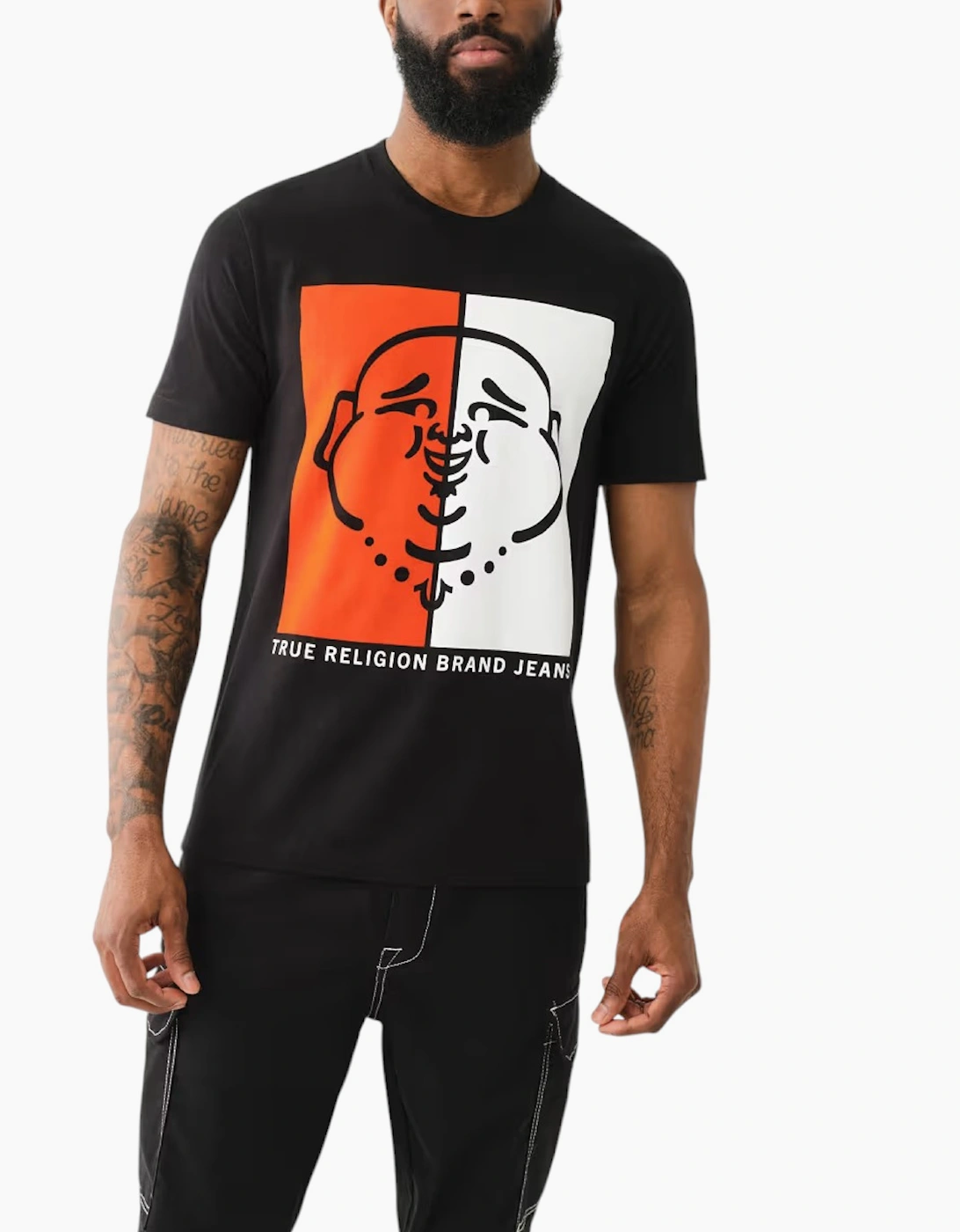 True Religion Men's True Religion 108323 Mens Graphic T Shirts Logo Crew Neck Half Sleeve Cotton Tee - Black