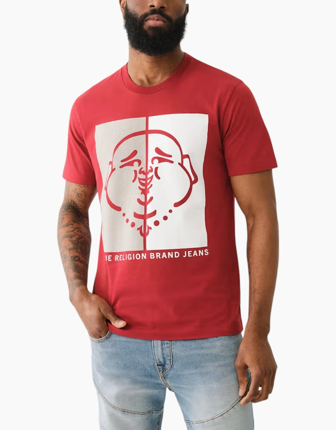 True Religion Men's True Religion 108323 Mens Graphic T Shirts Logo Crew Neck Half Sleeve Cotton Tee - Red