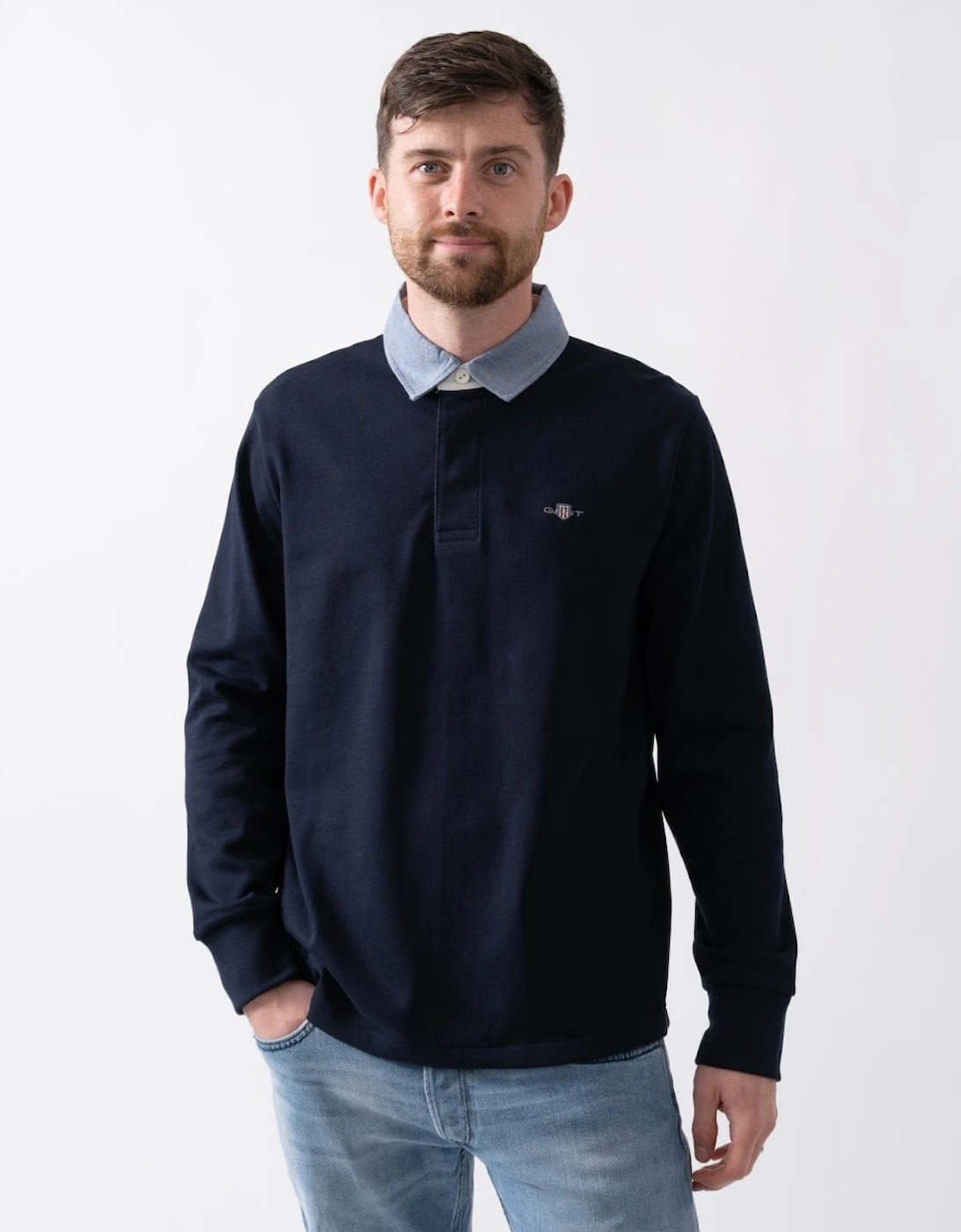 Gant Men's Navy Regular Fit Chambray Heavy Rugger - 433 Evening Blue  38 M