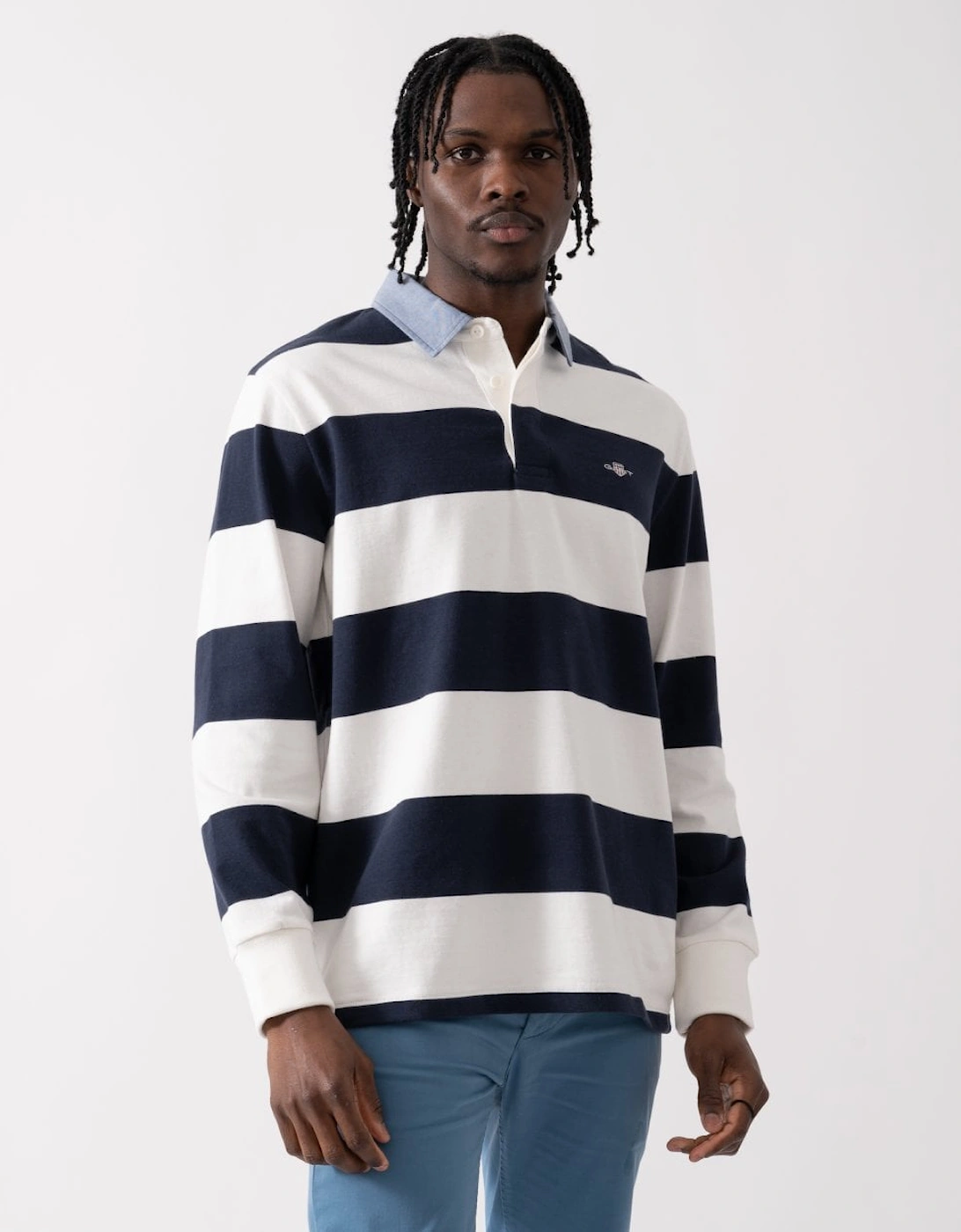 Gant Men's White Regular Fit Chambray Stripe Heavy Rugger - 113 Eggshell  42 Xl