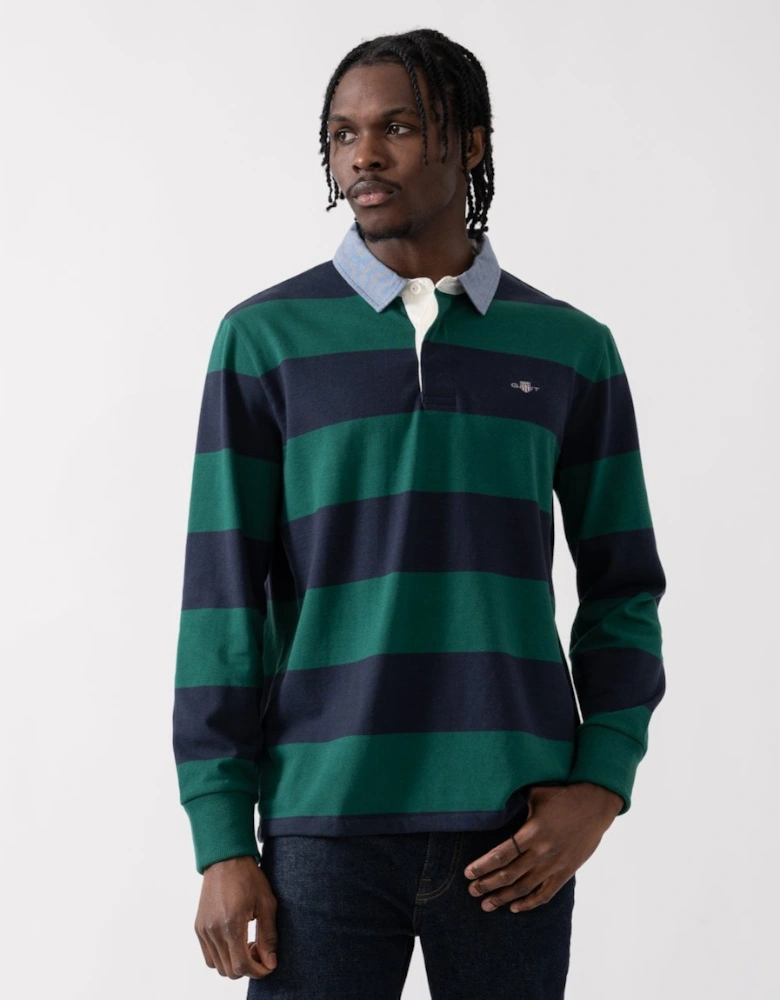 Mens Regular Fit Chambray Stripe Heavy Rugger - 373 Deep Forest Green