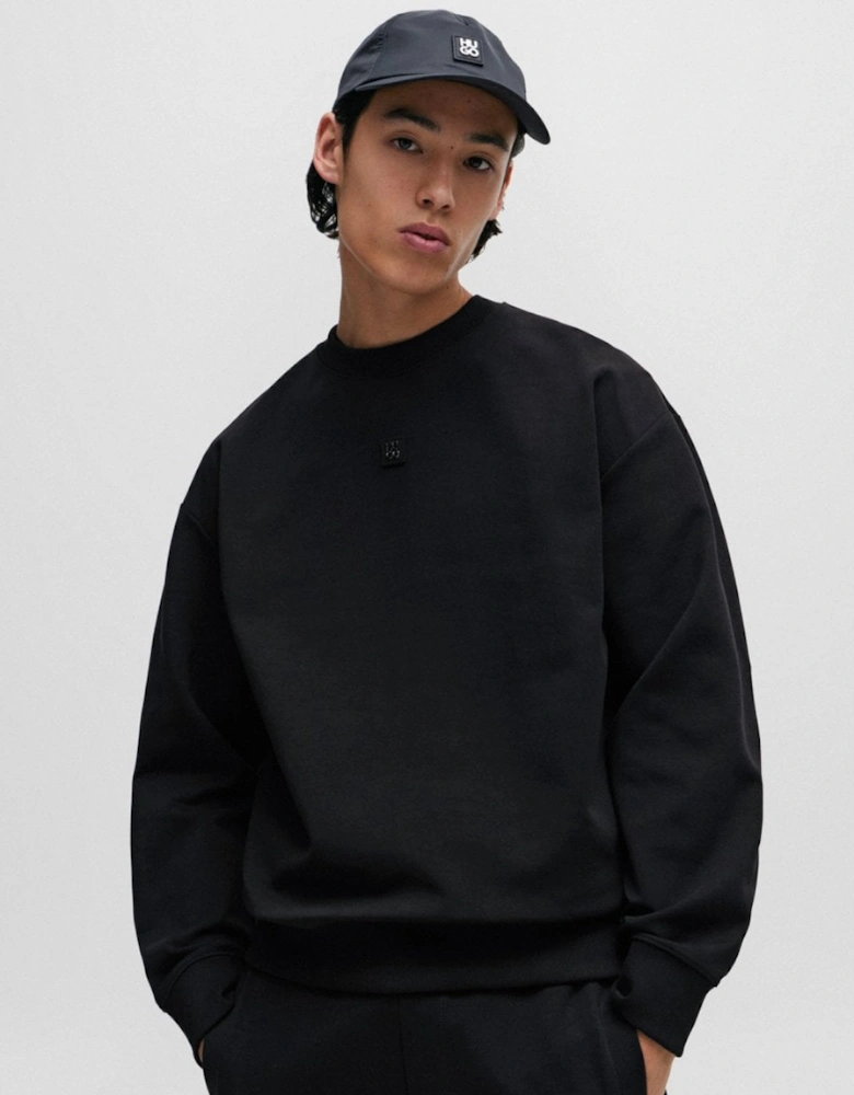 HUGO Dettil Mens Stretch-Cotton Sweatshirt with Stacked Logo