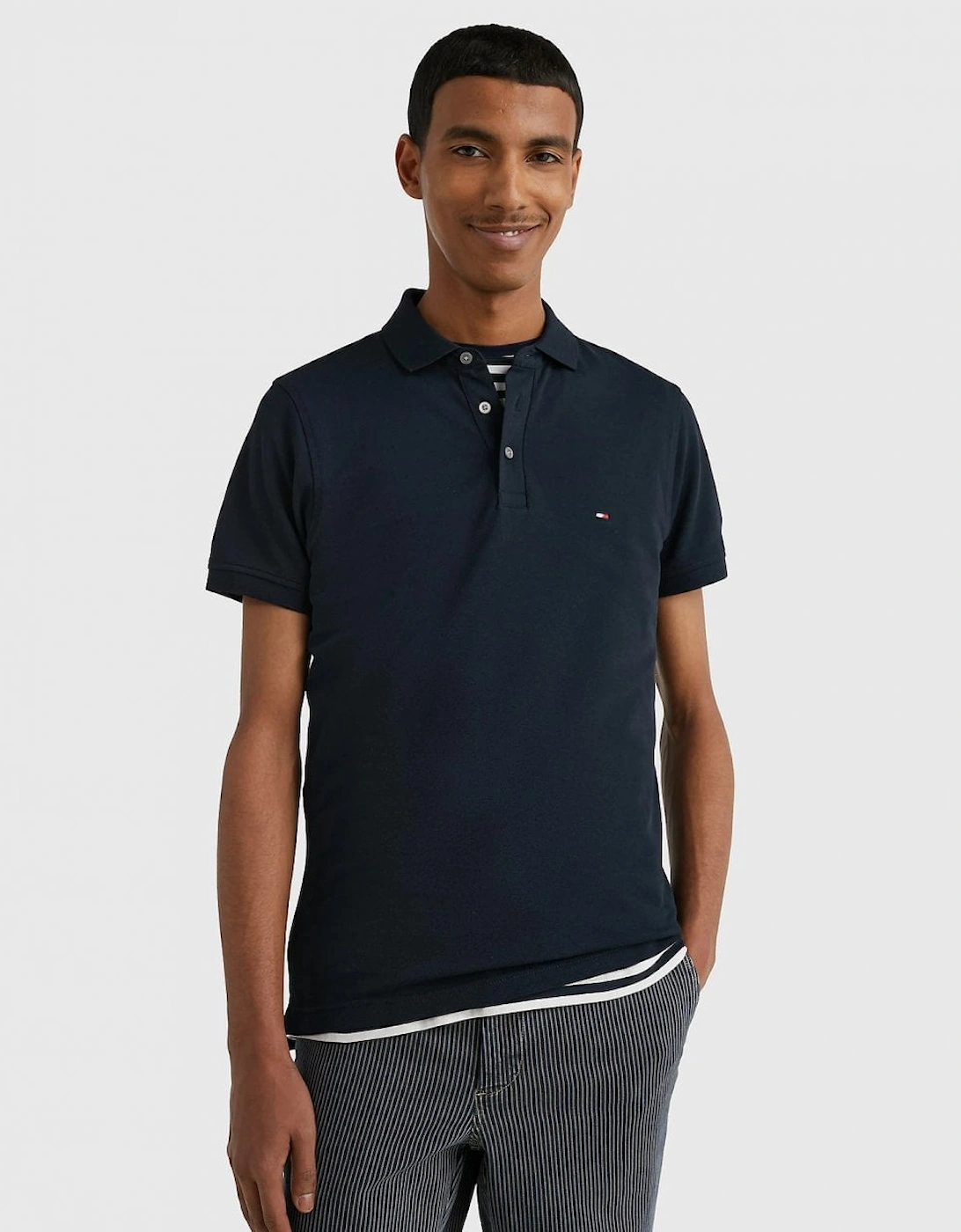 Tommy Hilfiger Men's Blue/Black Core 1985 Slim Polo Shirt - Desert Sky - Size 40/Regular