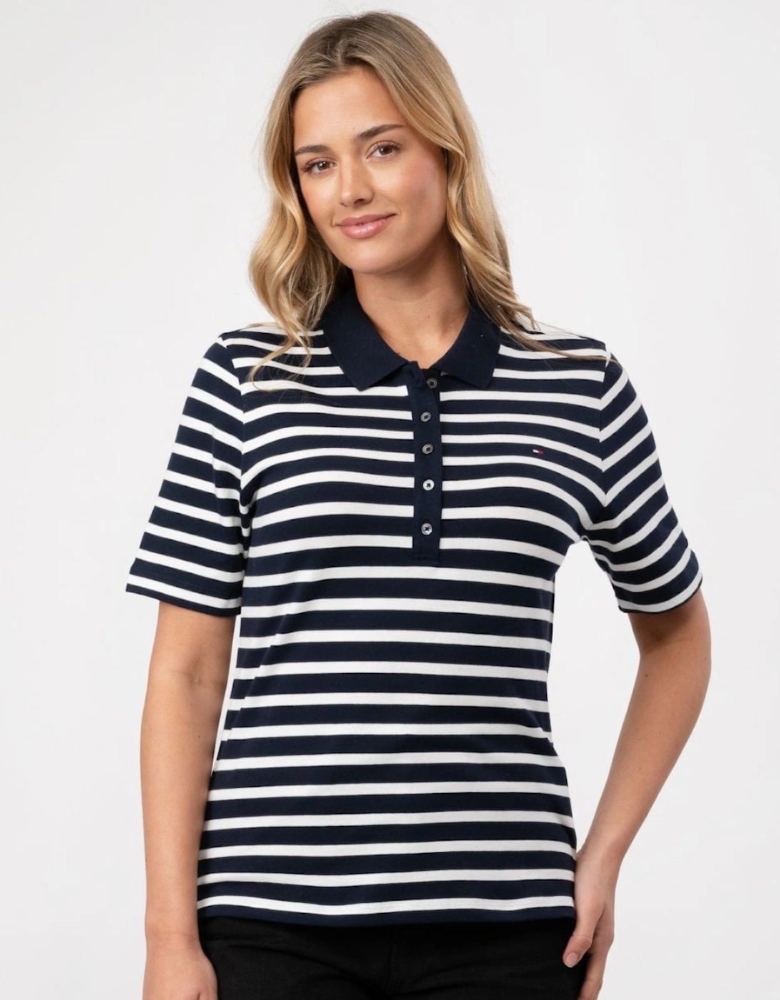 Tommy Hilfiger Women's White 1985 Regular Pique Stripe Polo - : 12 M