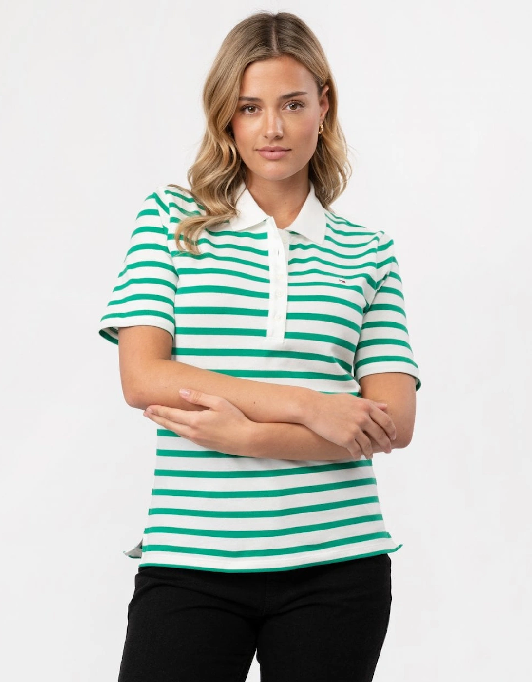 Tommy Hilfiger Women's White 1985 Regular Pique Stripe Polo - : 12 M