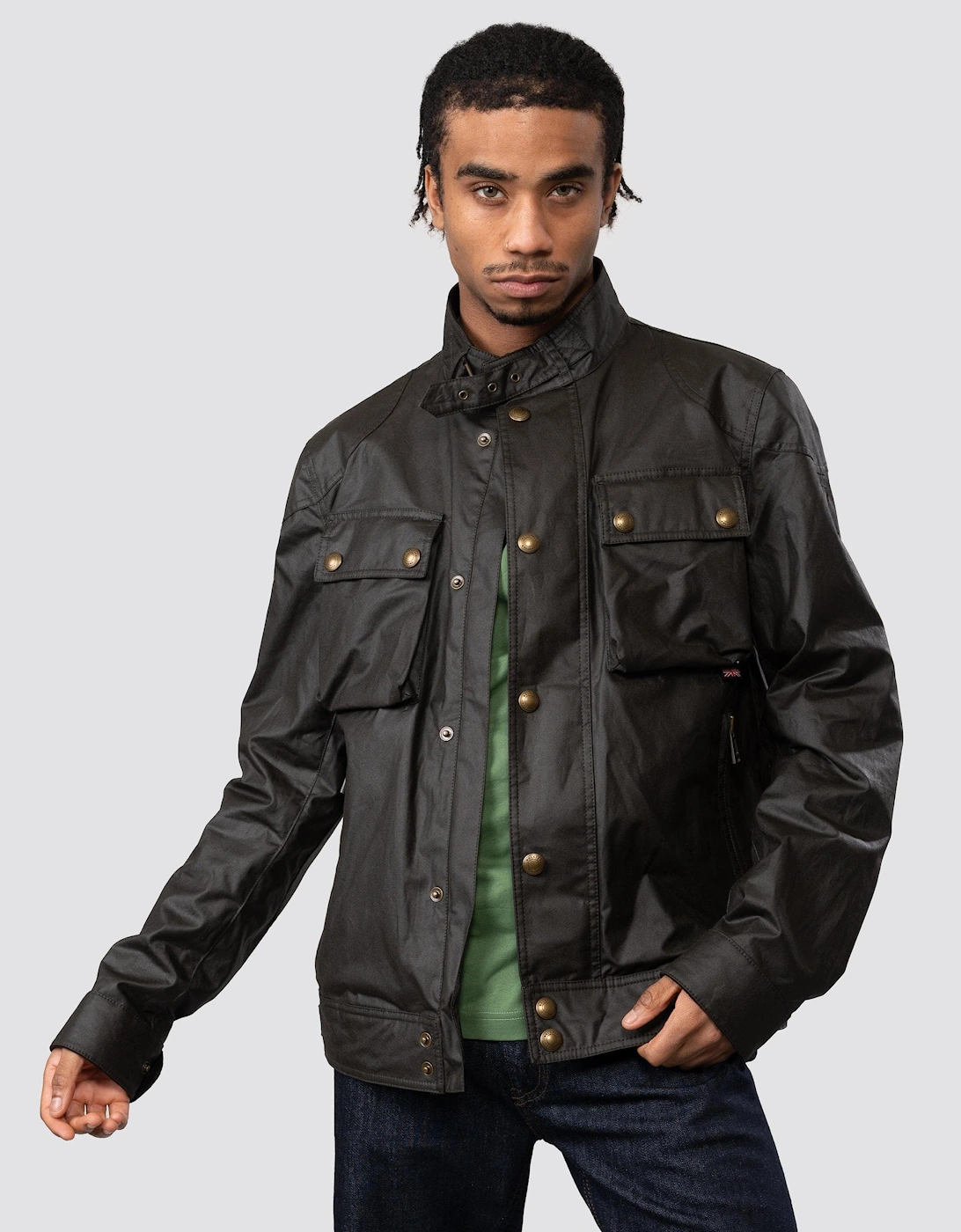 Men's Belstaff Racemaster Mens Waxed Cotton Compact Field Jacket - Faded Olive - Green - Size: UK46 eu56 us46