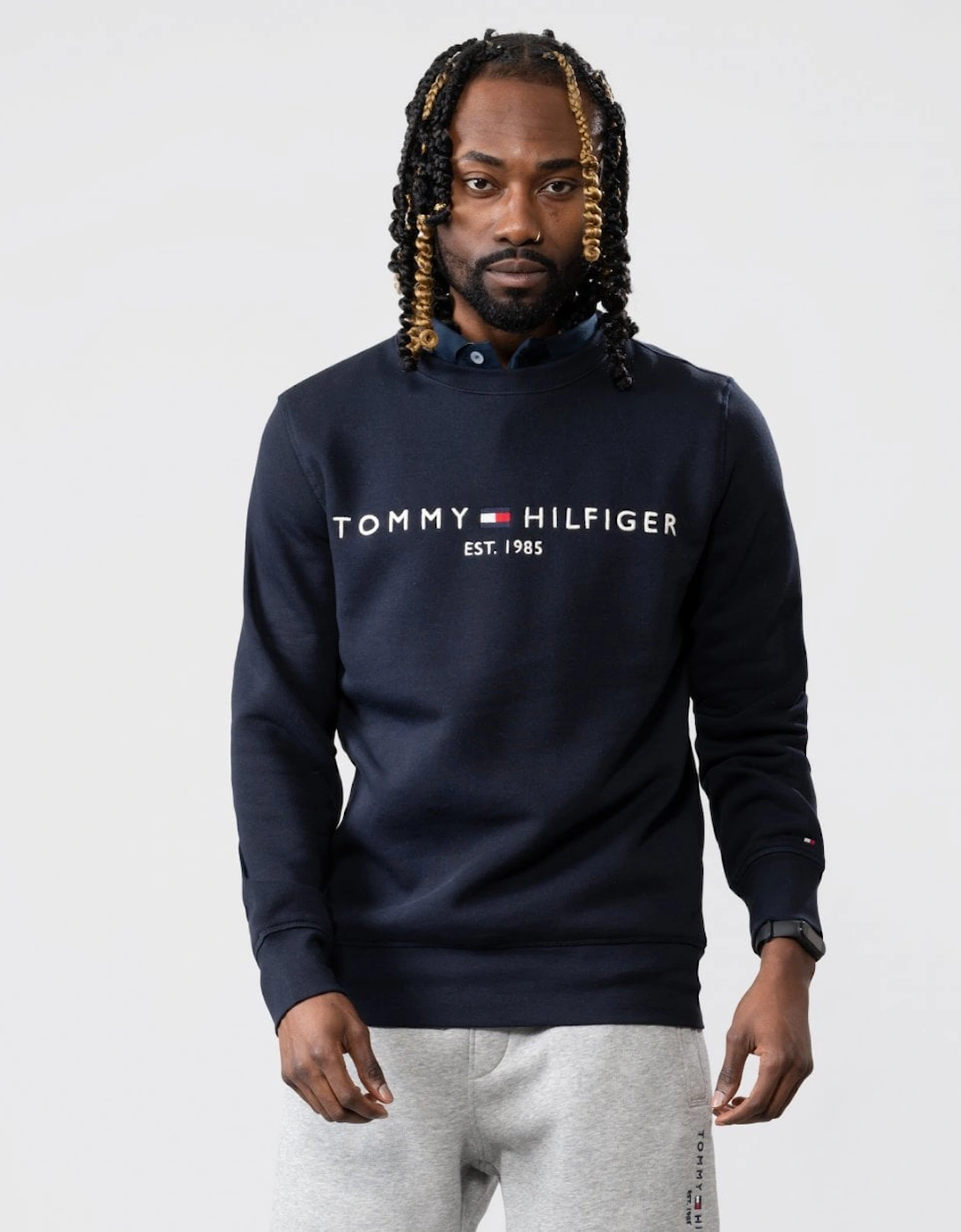 Tommy Hilfiger Men's Blue/Black Tommy Logo Sweatshirt - Desert Sky - : 44 Xxl