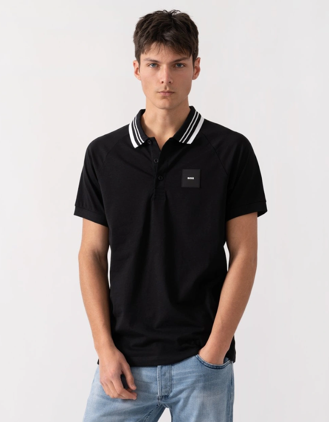 Men's BOSS Green Paddy Rib Mens Polo Shirt - Black 001 - Size: 44