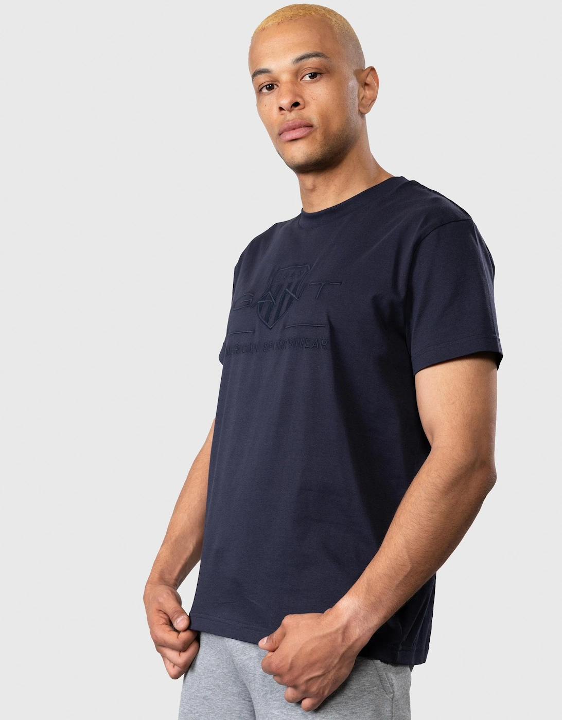 Men's GANT Tonal Archive Shield Mens T-Shirt - 433 Evening Blue - Navy - Size: 42
