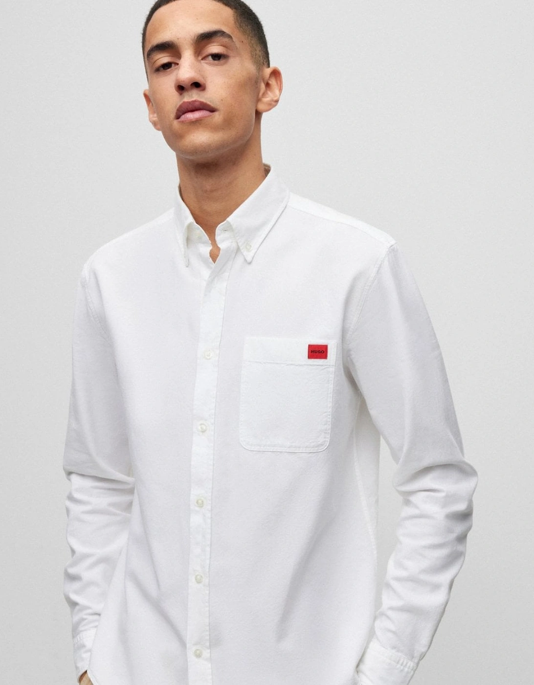 Hugo Boss Men's White Hugo Evito Slim Fit Long Sleeved Shirt - Open 199 - Size: 40/Regular