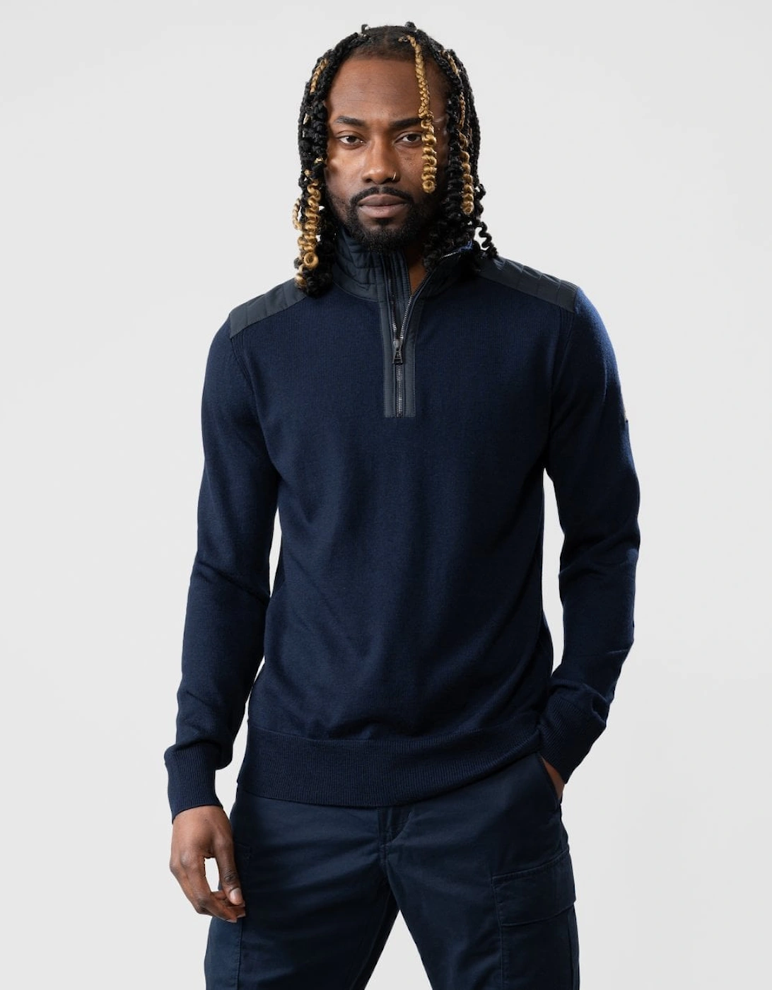Belstaff Men's Navy Kilmington Merino Wool Quarter Zip Jumper - Dark Ink - Size 38