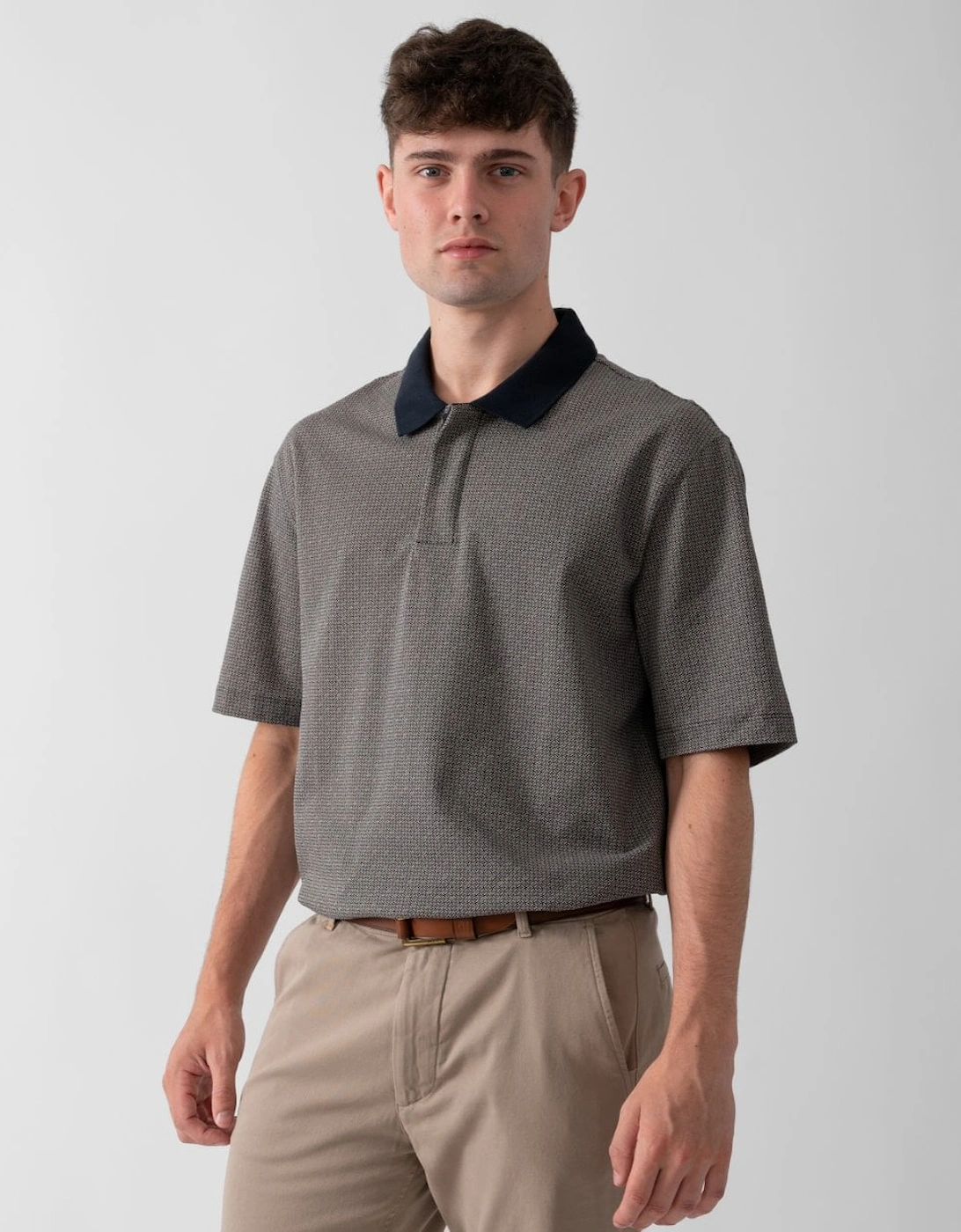 Armani Exchange Men's Grey Aop Logo Pattern Polo Shirt  38 M