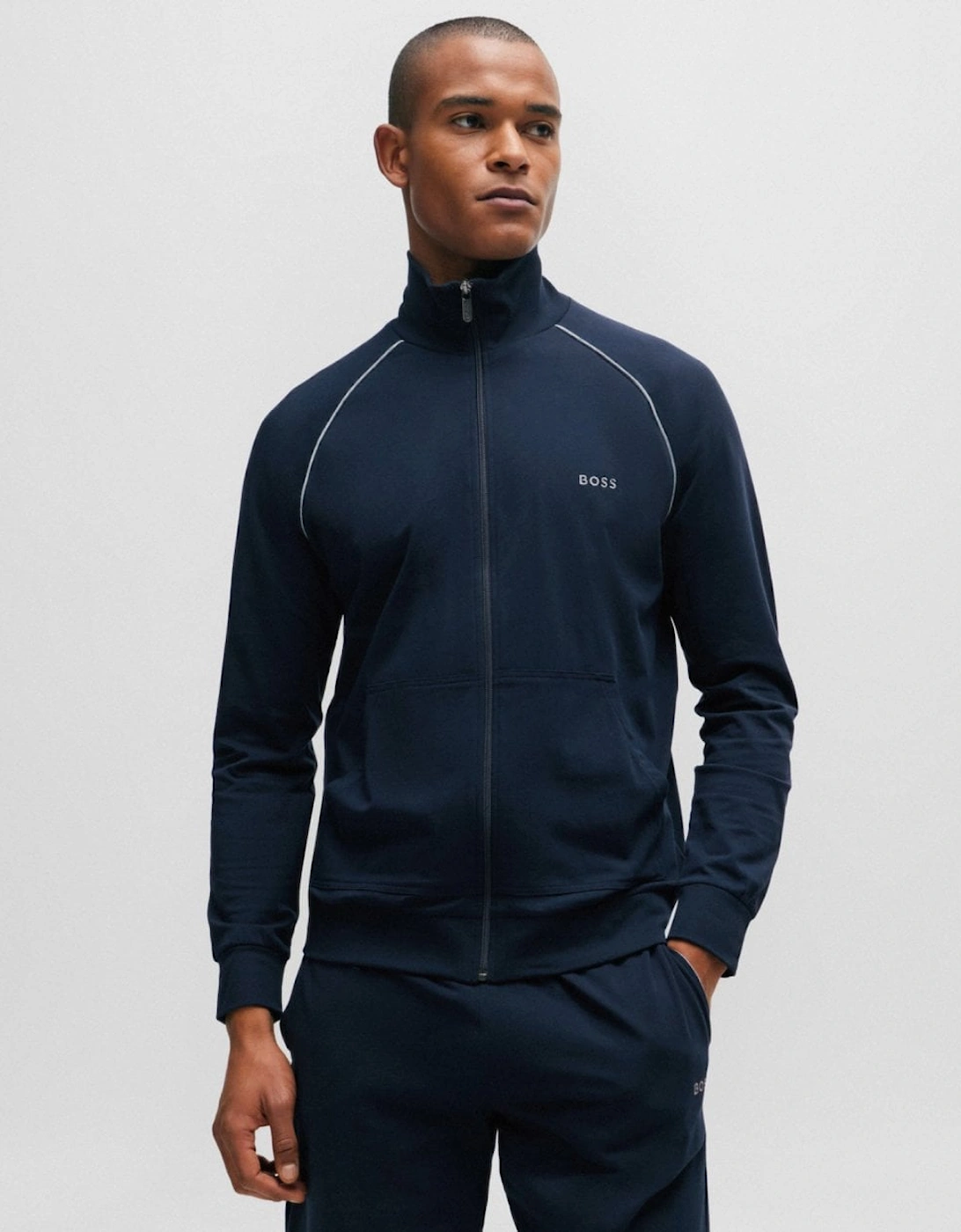 Hugo Boss Men's Boss Orange Mix & Match Mens Stretch Cotton Zip-Up Jacket With Logo Detail Nos - Dark Blue 403 - Navy - Size, Xxl