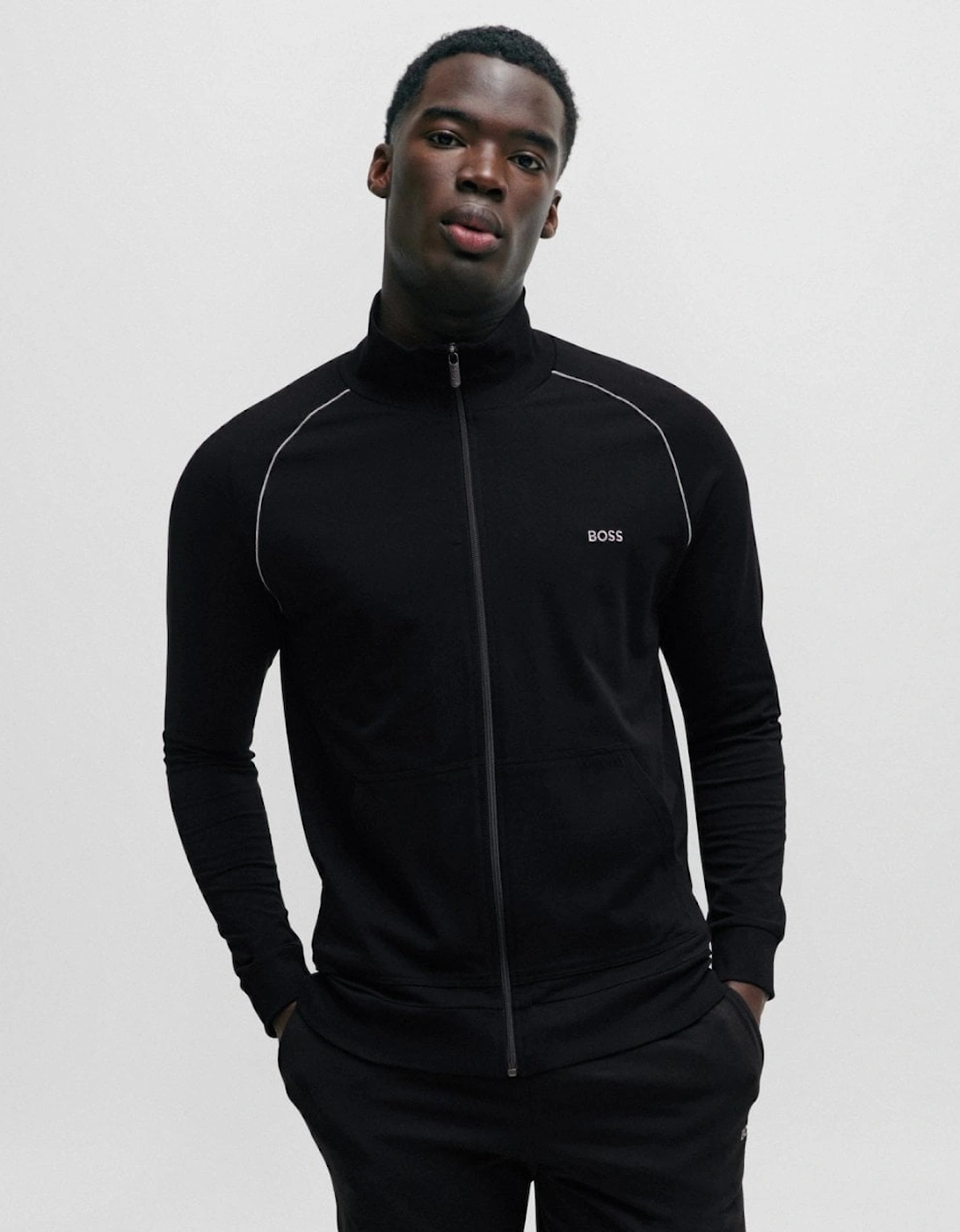 Boss Men's BOSS Orange Mix & Match Mens Stretch Cotton Zip-Up Jacket with Logo Detail - Black 001