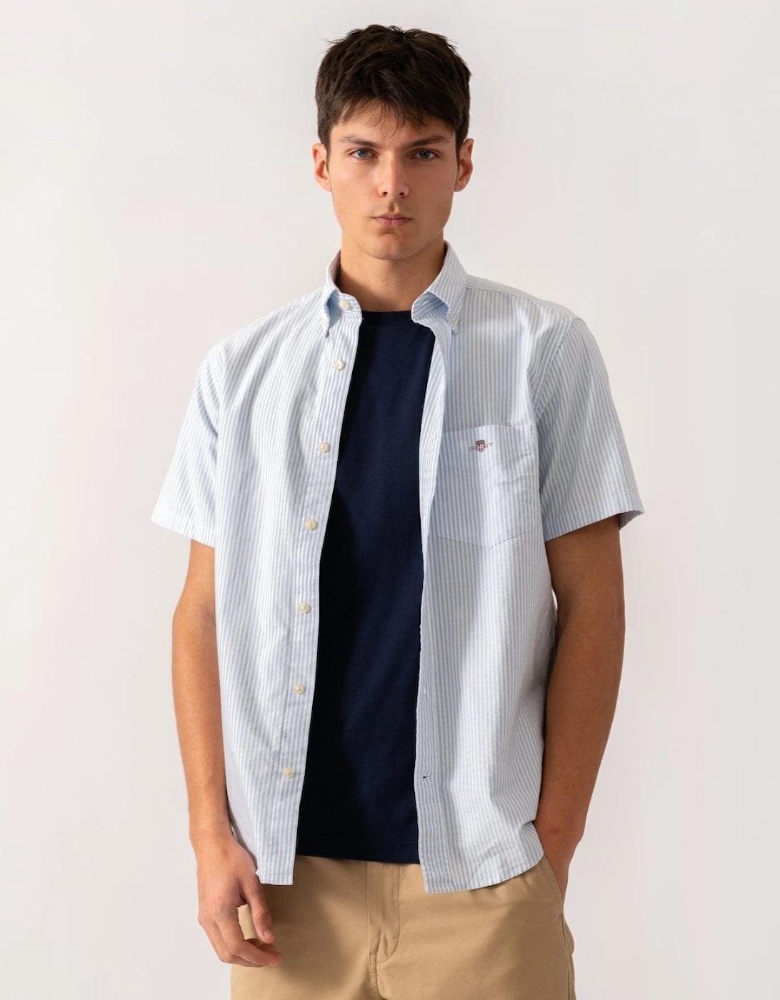 Mens Regular Fit Classic Oxford Stripe Short Sleeve Shirt, 5 of 4