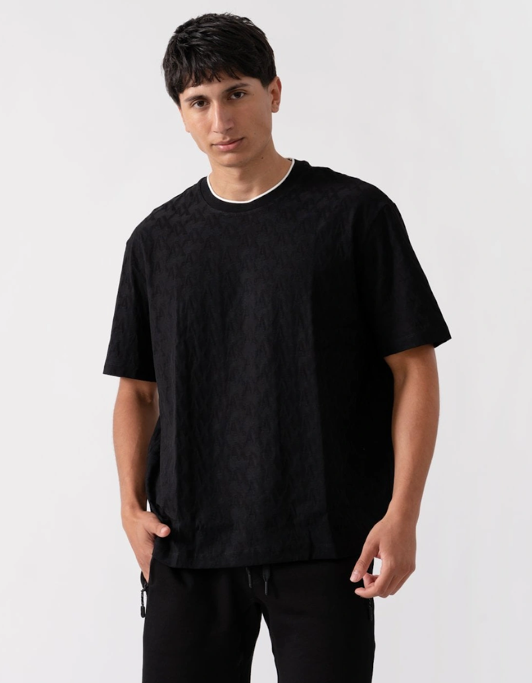 Men's Armani Exchange Mens Logo Pattern Crew Neck T-Shirt - Black - Size: 38