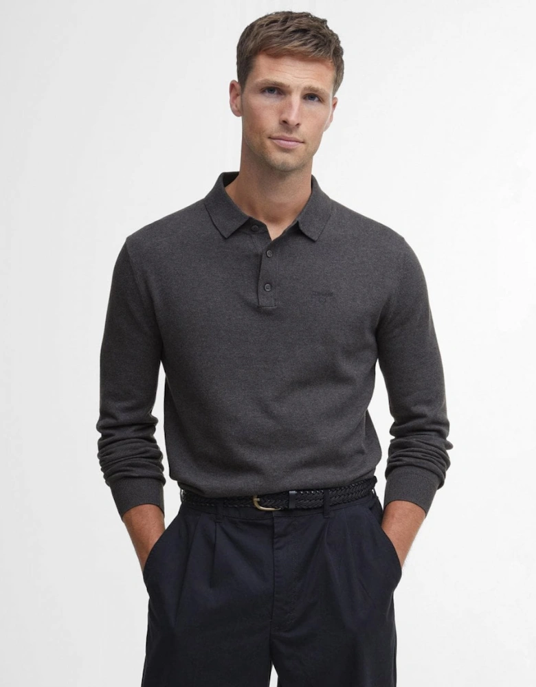 Bassington Mens Long Sleeve Knitted Polo Shirt