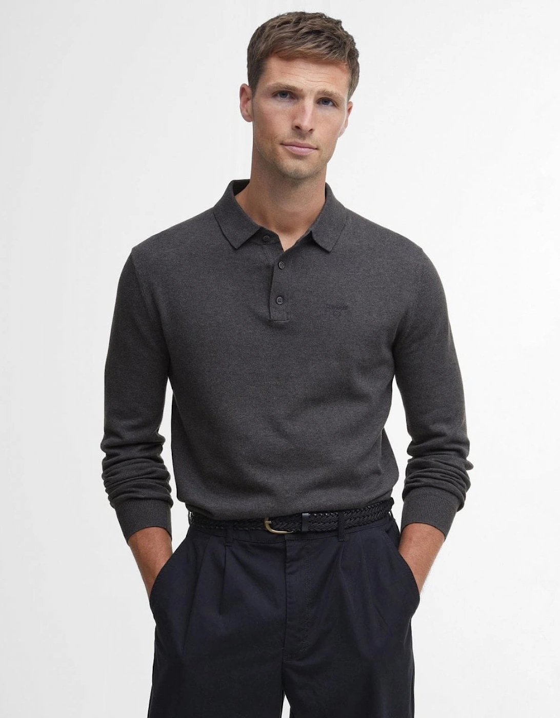 Bassington Mens Long Sleeve Knitted Polo Shirt, 7 of 6