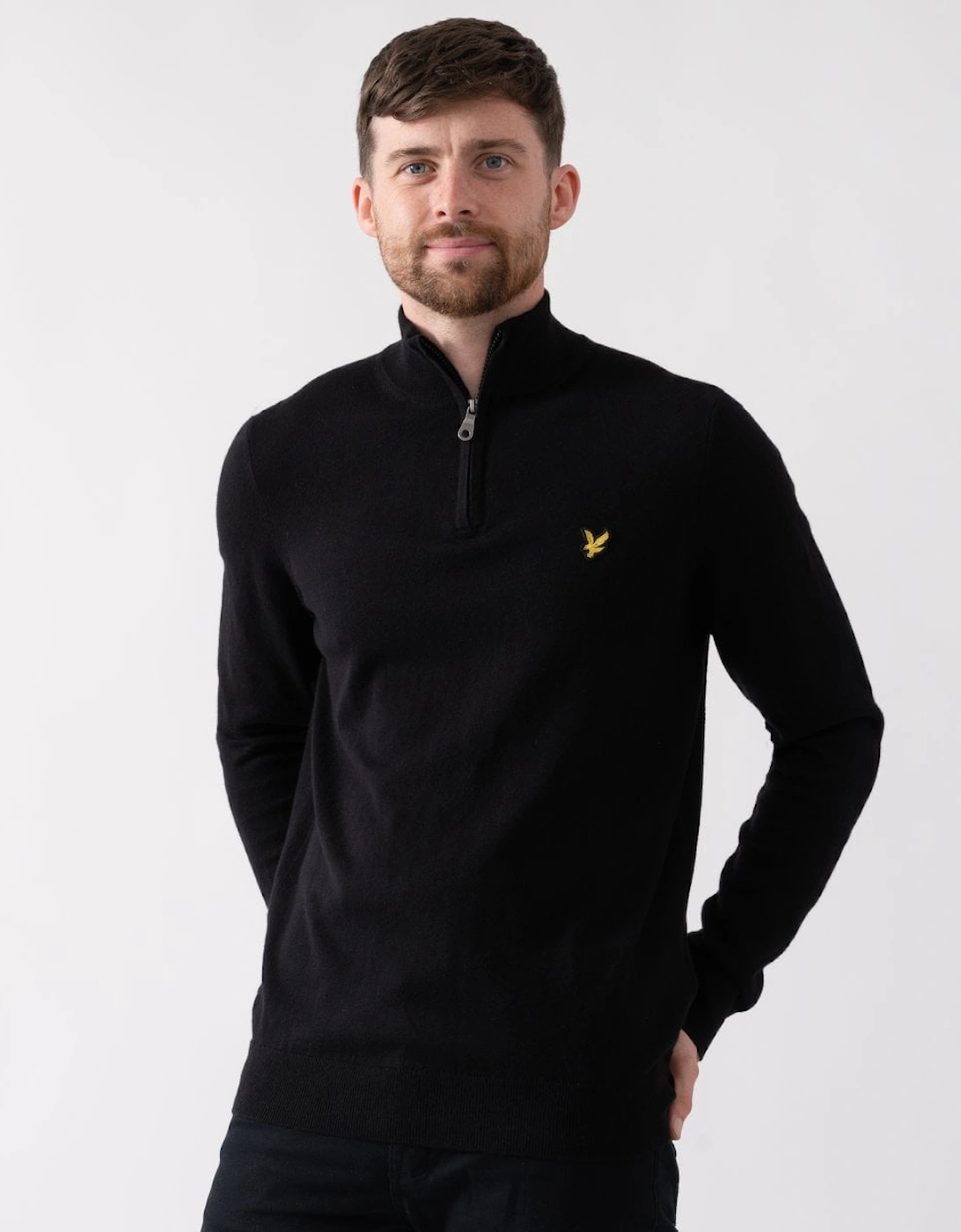 Men's Lyle & Scott Cotton Merino Mens Quarter Zip Jumper - Z865 Jet Black - Size: 42