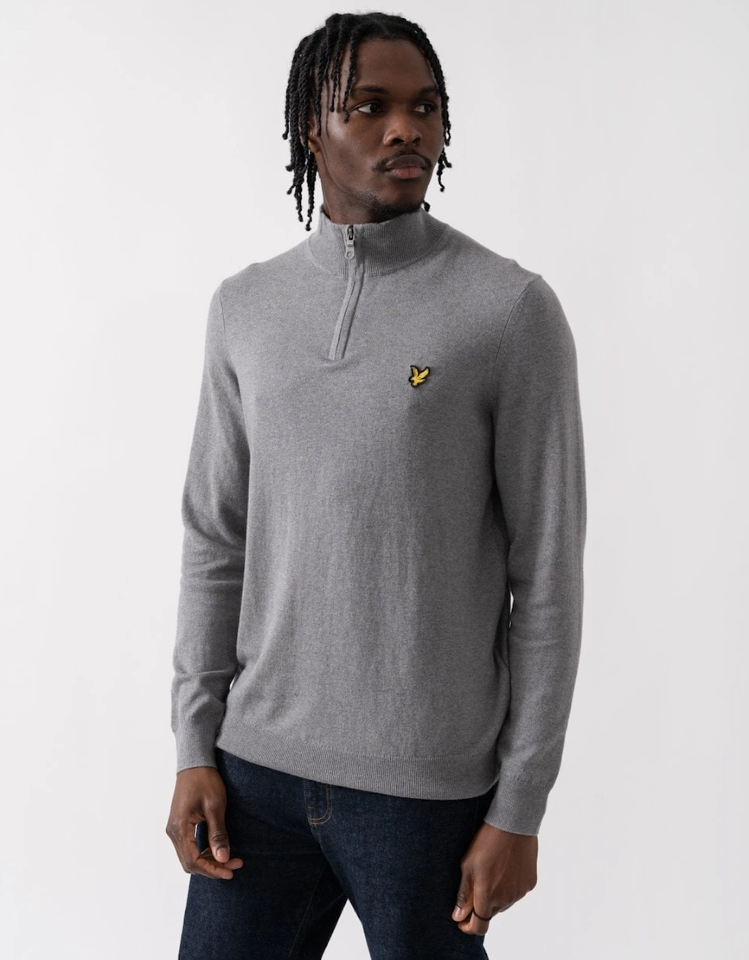 Men's Lyle & Scott Cotton Merino Mens Quarter Zip Jumper - T28 Mid Grey Marl - Size: 38