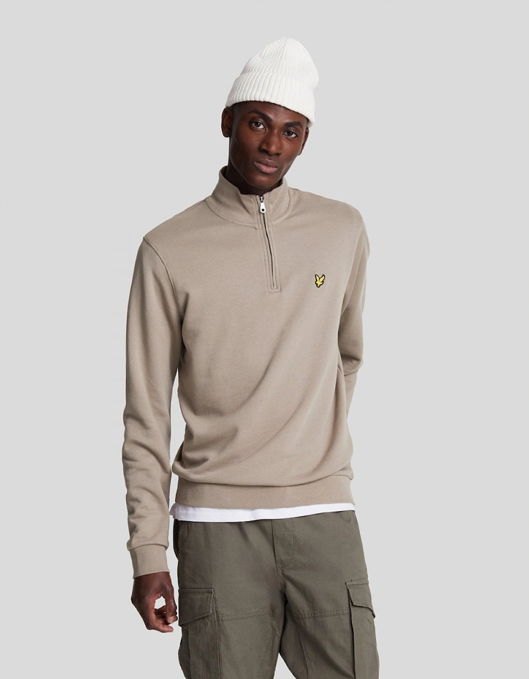 Lyle And Scott Men's Tan Lyle & Scott Cotton Merino Quarter Zip Jumper - W870 Cove  42 Xl