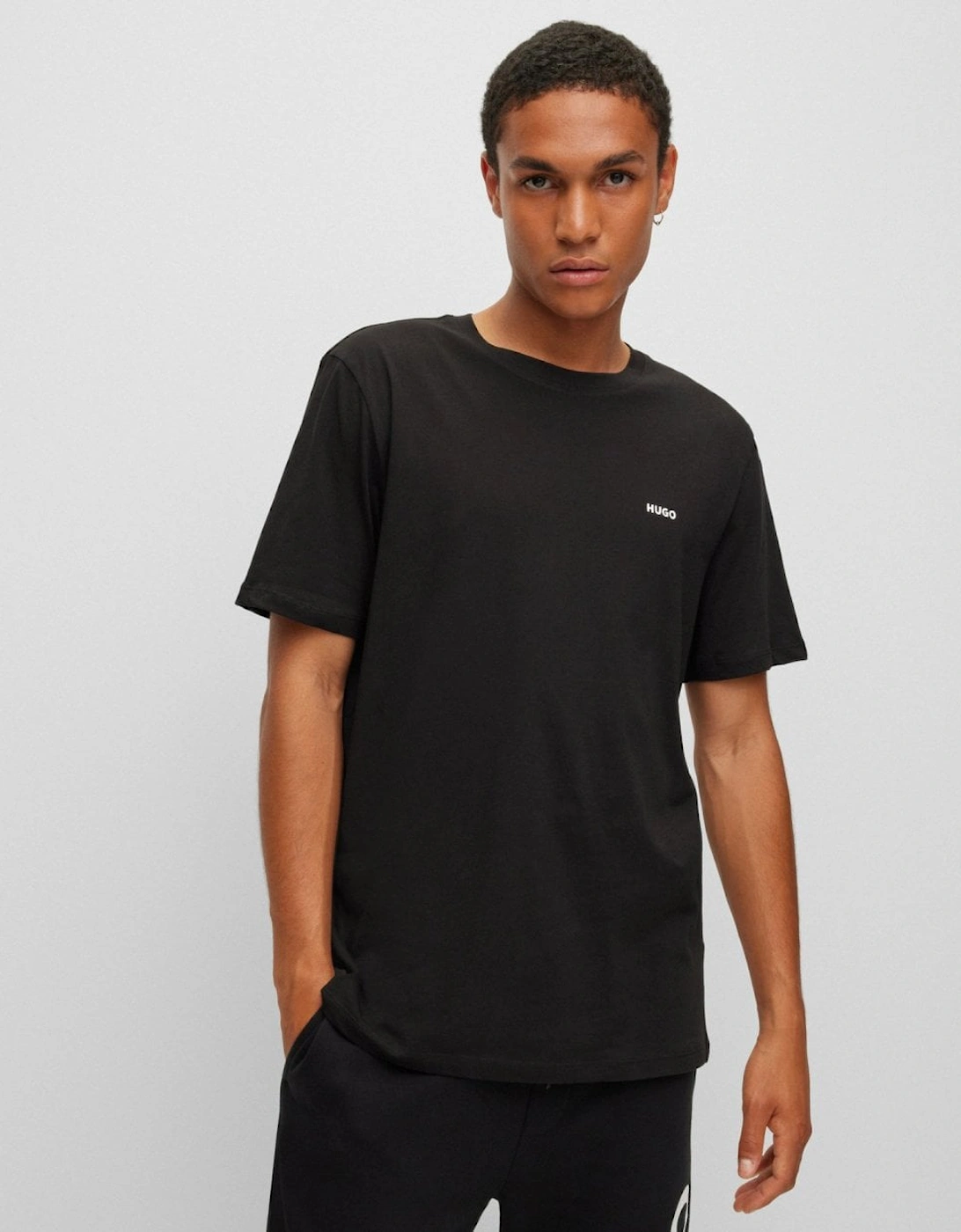 Hugo Boss Men's Black Hugo Dero222 Cotton-Jersey T-Shirt With Logo Print Nos - 001 - Size: 38