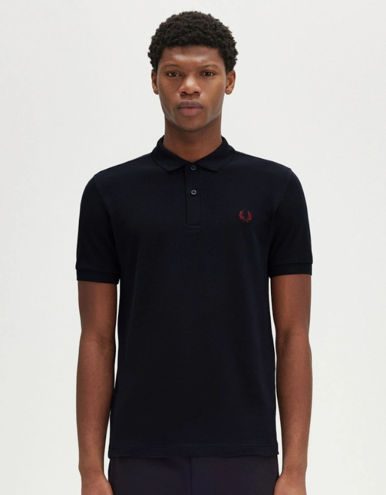 Mens Plain Signature Polo Shirt - Navy/Burnt Red V73