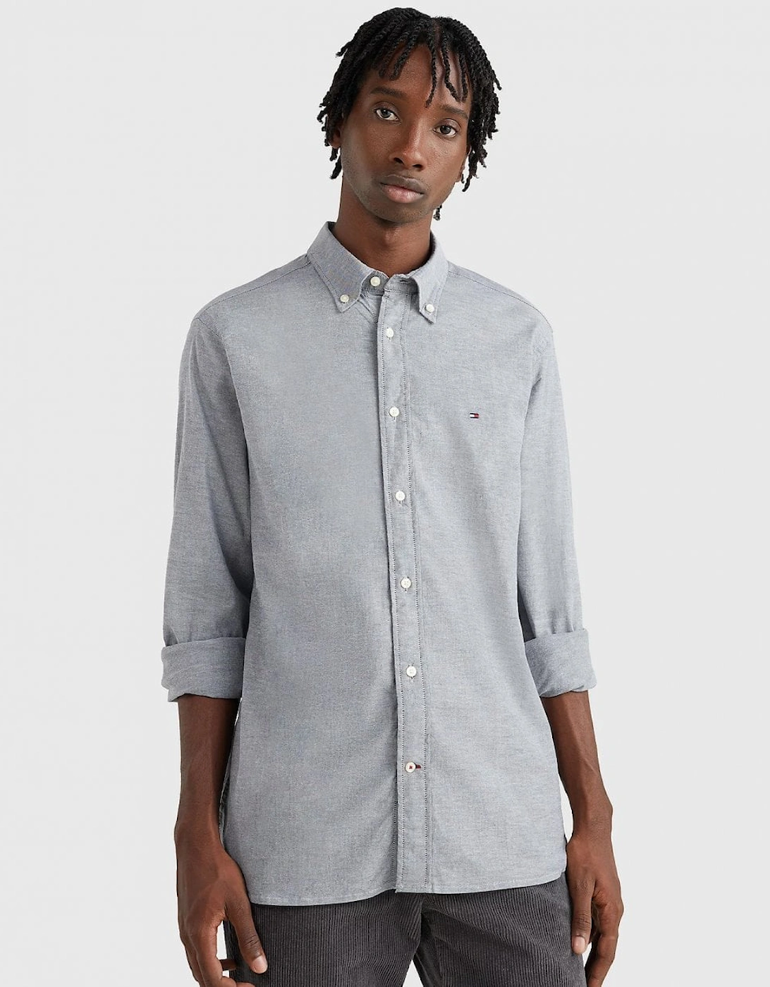 Men's Tommy Hilfiger Core 1985 Flex Mens Long Sleeve Oxford Shirt - Desert Sky - Blue/Black - Size: 38/Regular