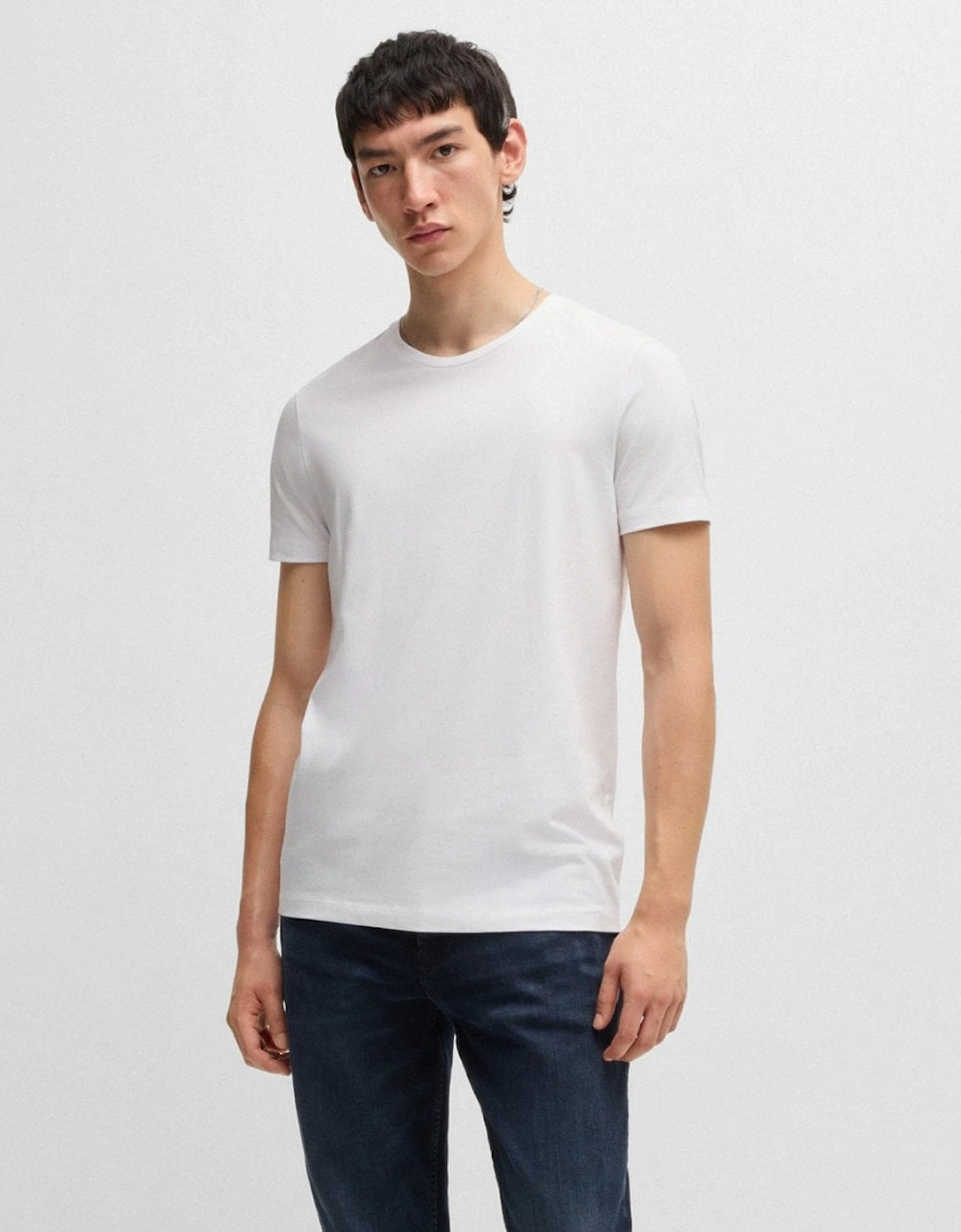 Men's HUGO Round Mens Two-Pack of Slim-Fit T-Shirts in Stretch Cotton NOS - White 100 - Size: 38