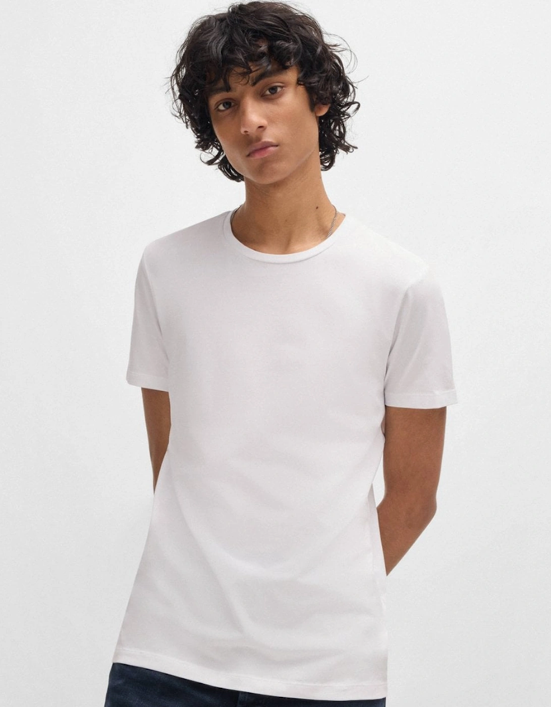 Men's HUGO Round Mens Two-Pack of Slim-Fit T-Shirts in Stretch Cotton NOS - White/Black 960 - Size: 42