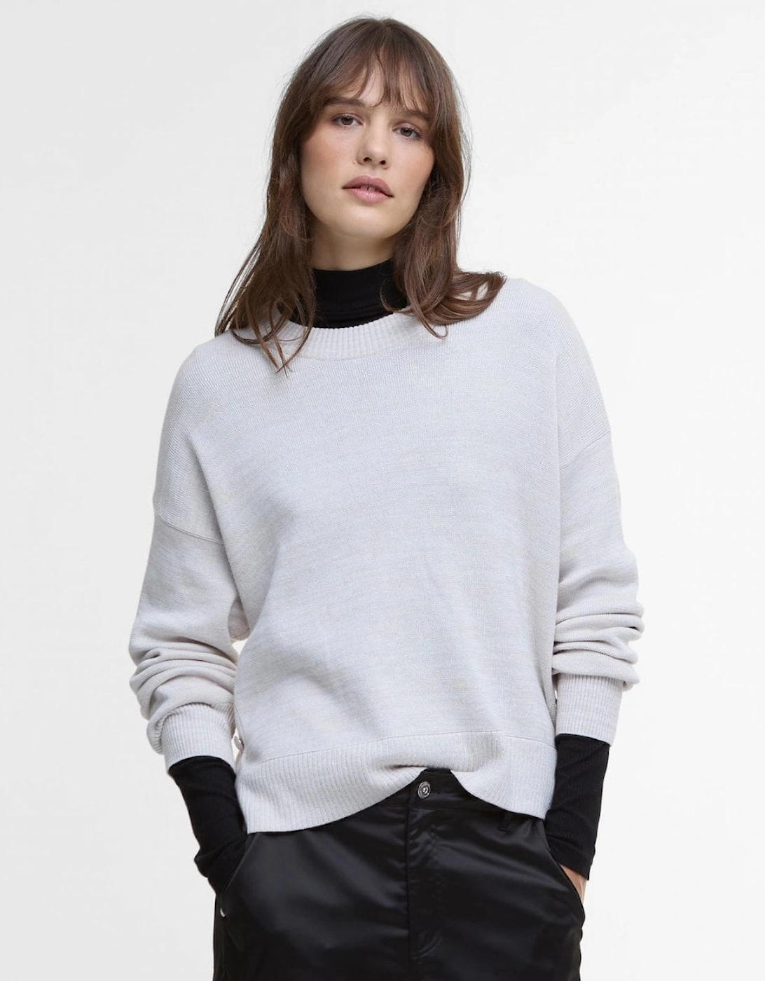 Women's Barbour International Peyton Womens Knitted Jumper - Silver Cloud - Grey - Size: 12