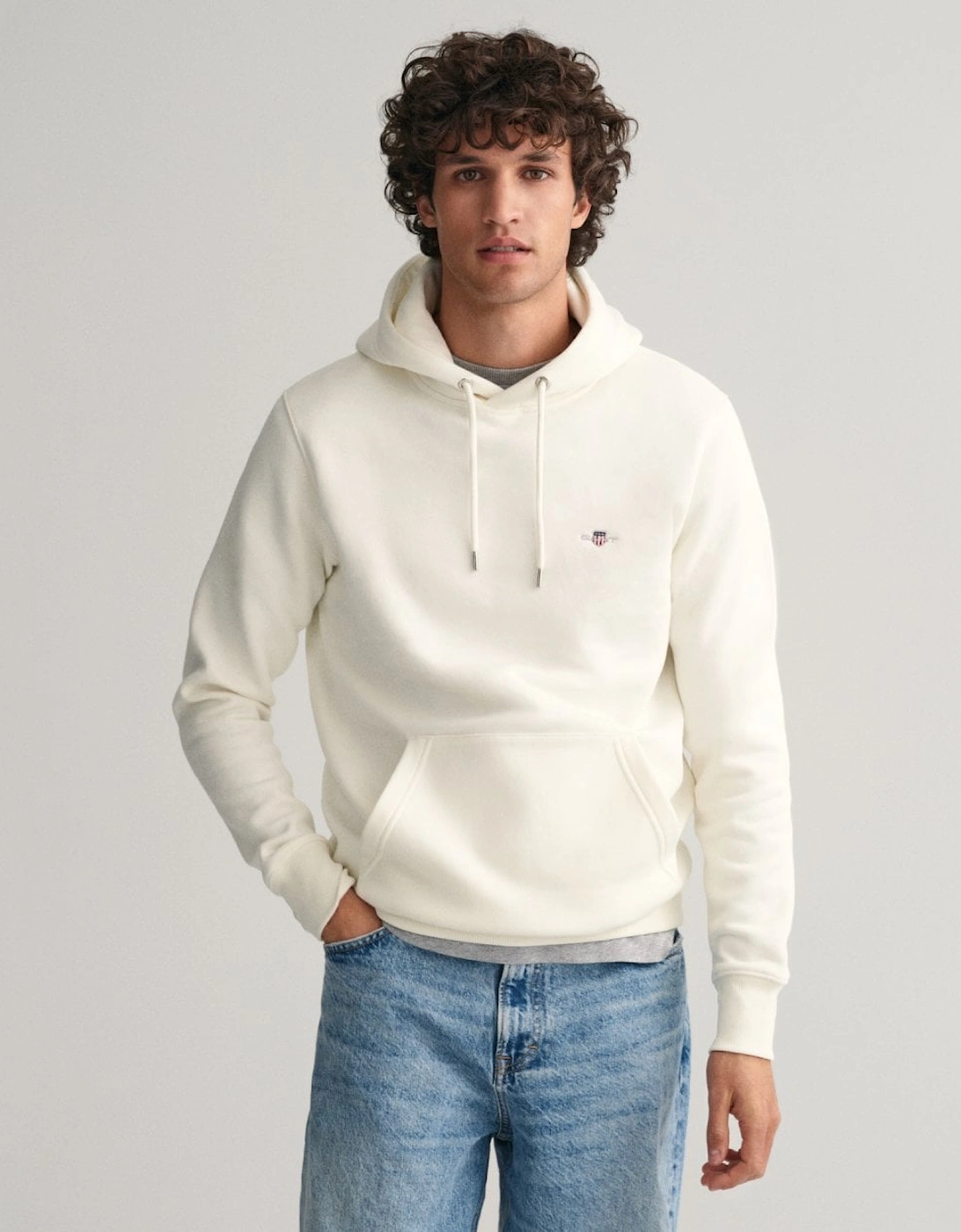 Men's GANT Mens Regular Fit Shield Logo Pullover Hoodie - 113 Eggshell - White - Size: 42