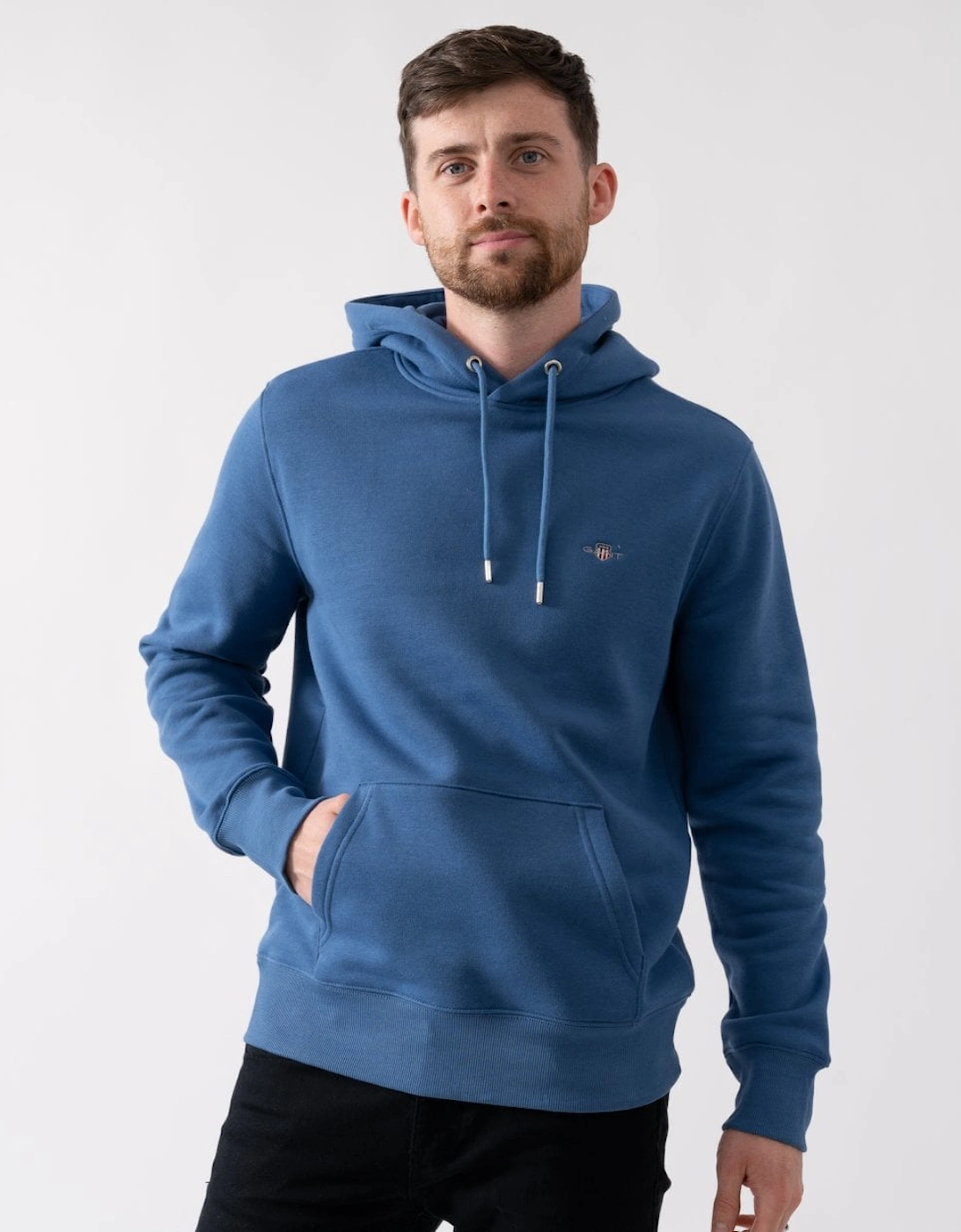 Gant Men's Blue Regular Fit Shield Logo Pullover Hoodie - 442 Vintage  38 M