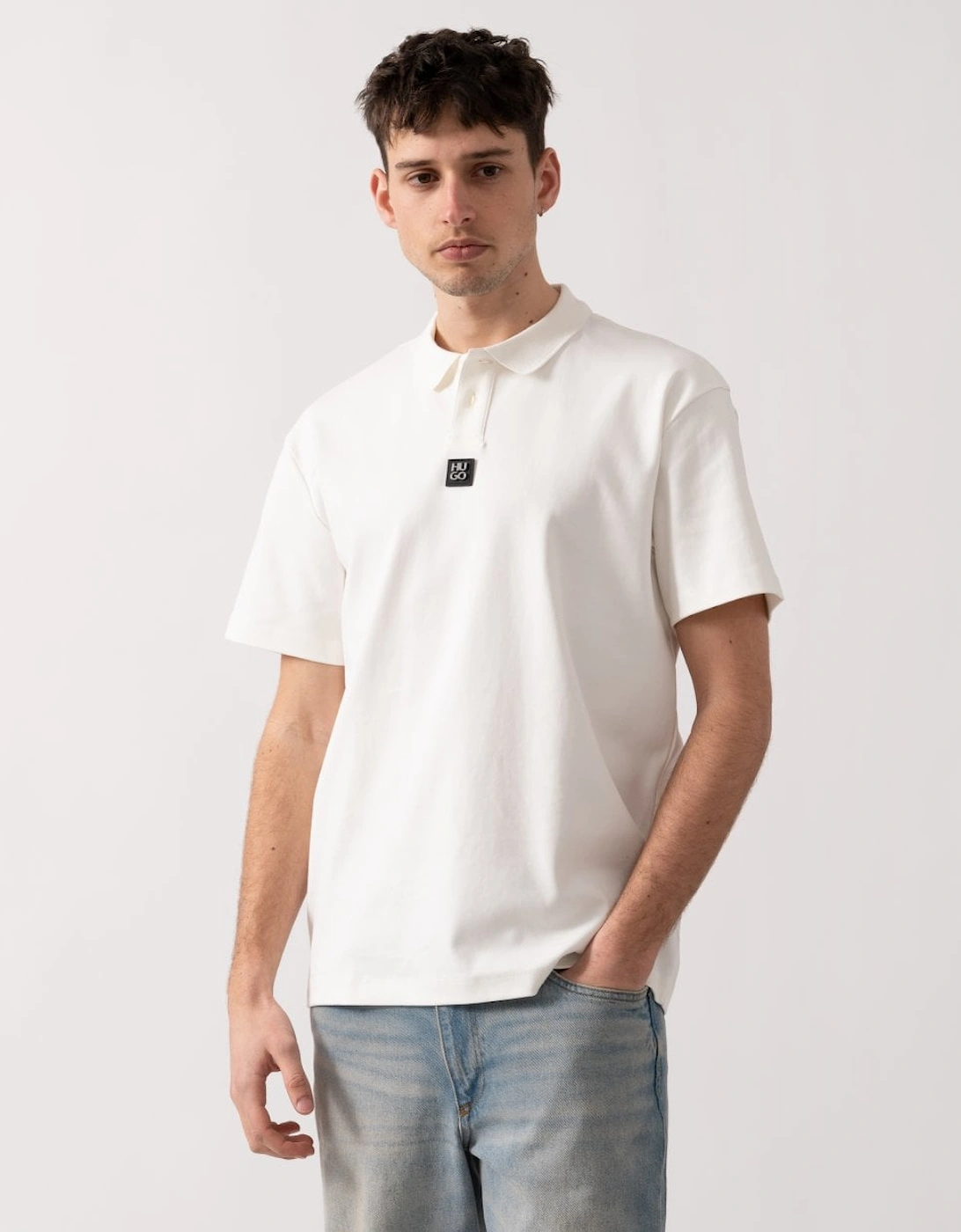 HUGO Deabono Mens Interlock Cotton Polo Shirt with Stacked Logo, 5 of 4