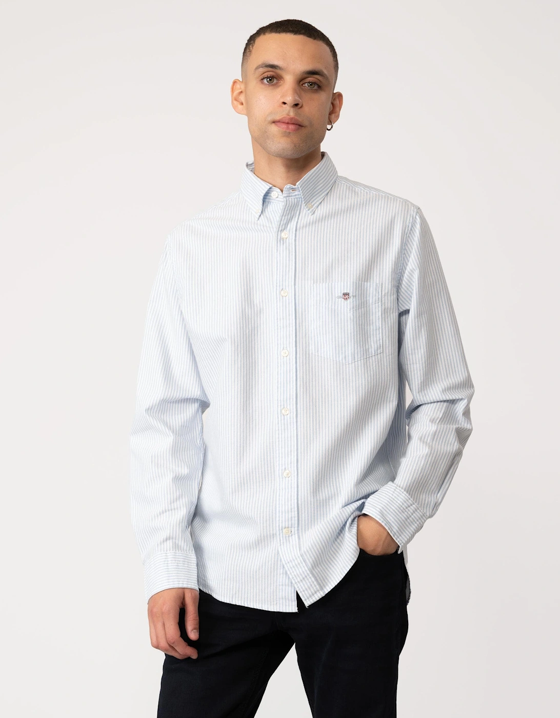 Gant Men's White Regular Fit Long Sleeve Oxford Banker Stripe Shirt - : 42/Regular Xl