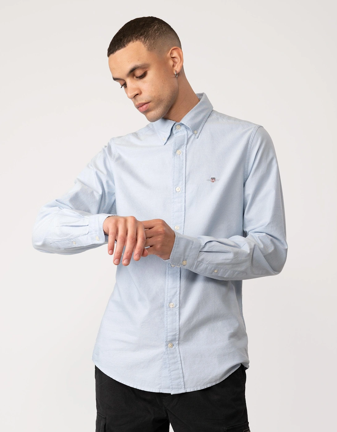 Men's GANT Mens Slim Fit Long Sleeve Oxford Shirt - 455 Light Blue - Size: 42/Regular