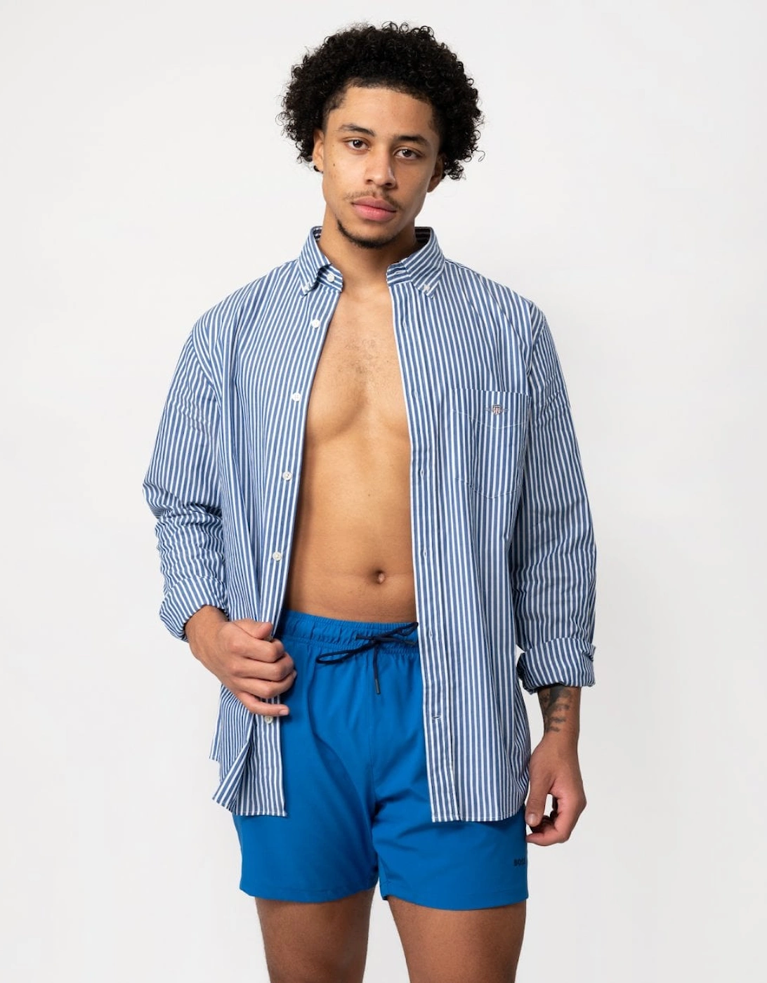 Gant Men's Blue Regular Fit Long Sleeve Poplin Stripe Shirt - 436 College  40/Regular L