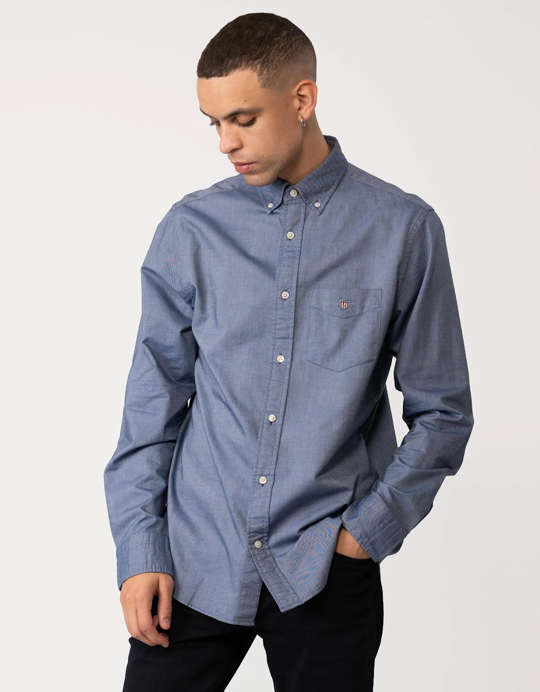 Gant Men's Blue Regular Fit Long Sleeve Oxford Shirt - 423 Persian - Size 46/Regular