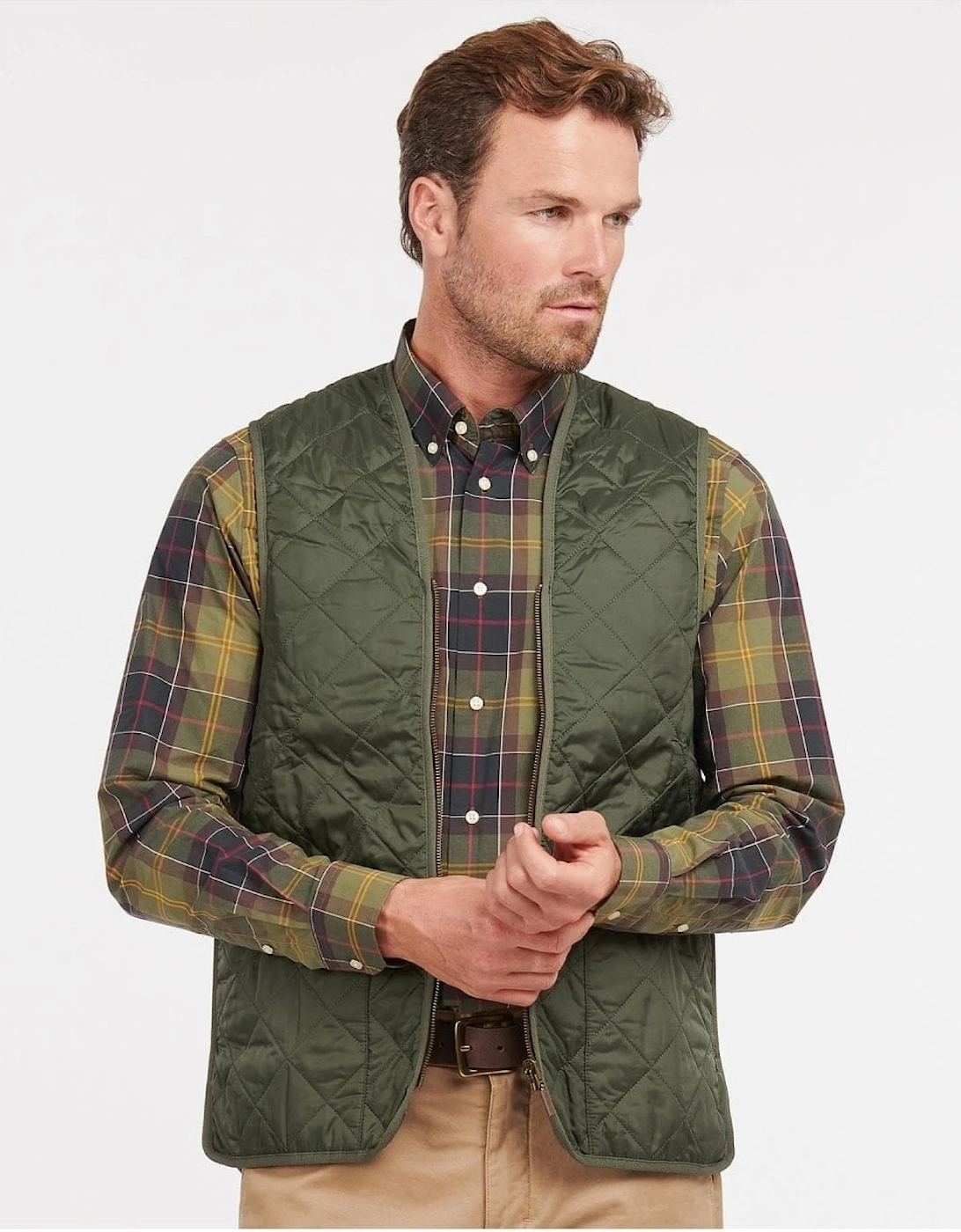 Men's Barbour Quilted Mens Waistcoat/Zip-In Liner - Olive/Classic - Tan - Size: 40