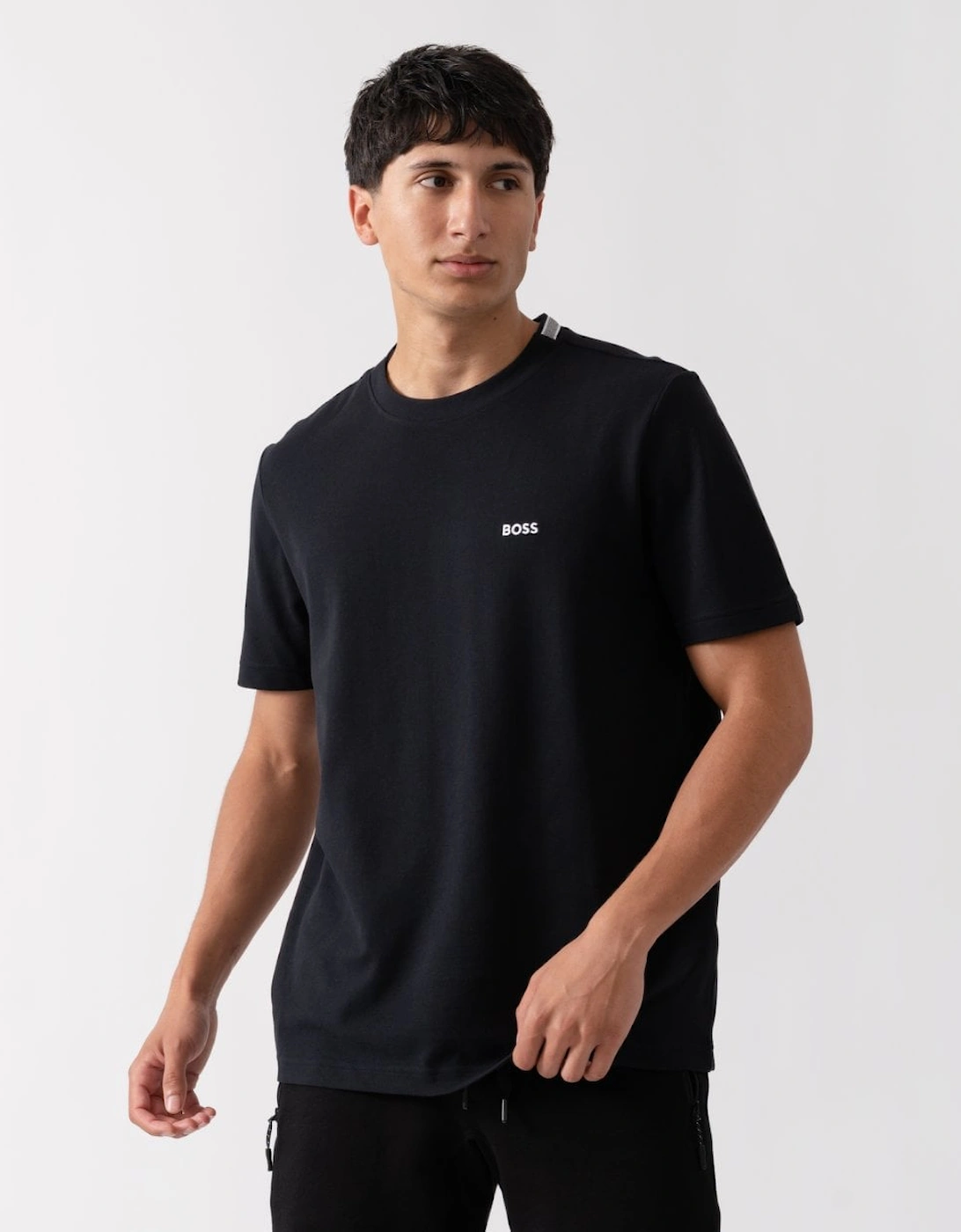 Men's BOSS Green Taddy Mens Cotton Piqué T-Shirt with Oxford-Jacquard Back Collar - Dark Blue 402 - Navy - Size: 40