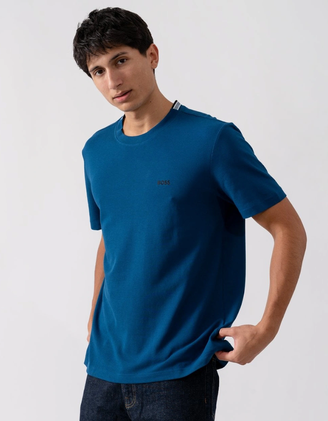 BOSS Green Taddy Mens Cotton Piqué T-Shirt with Oxford-Jacquard Back Collar, 5 of 4