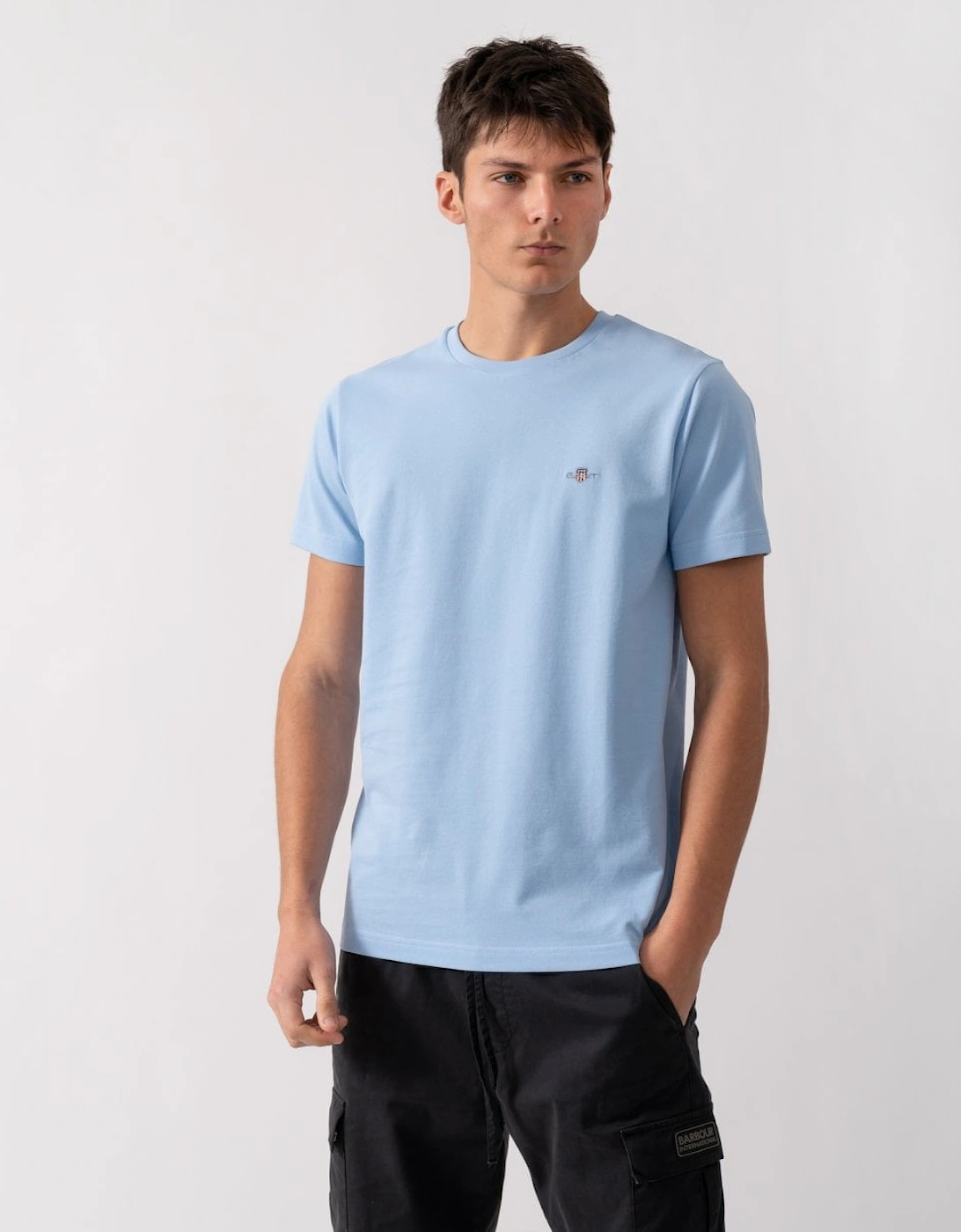 Men's GANT Mens Slim Pique Short Sleeve T-Shirt - 468 Capri Blue - Size: 42