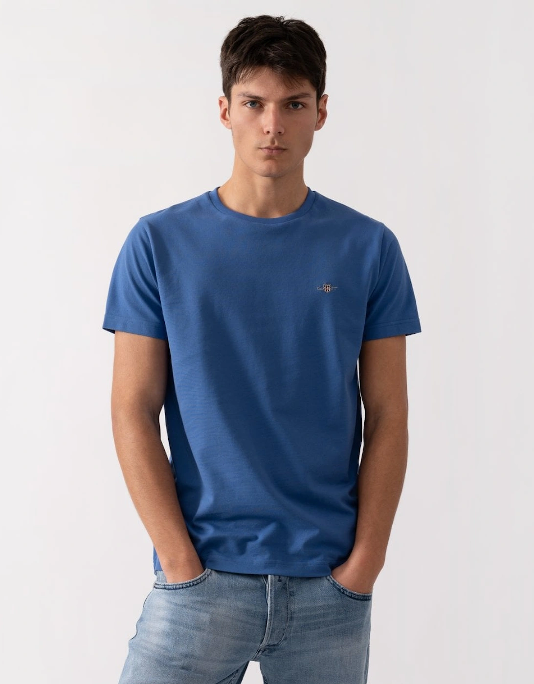 Men's GANT Mens Slim Pique Short Sleeve T-Shirt - 407 Rich Blue - Navy - Size: 38