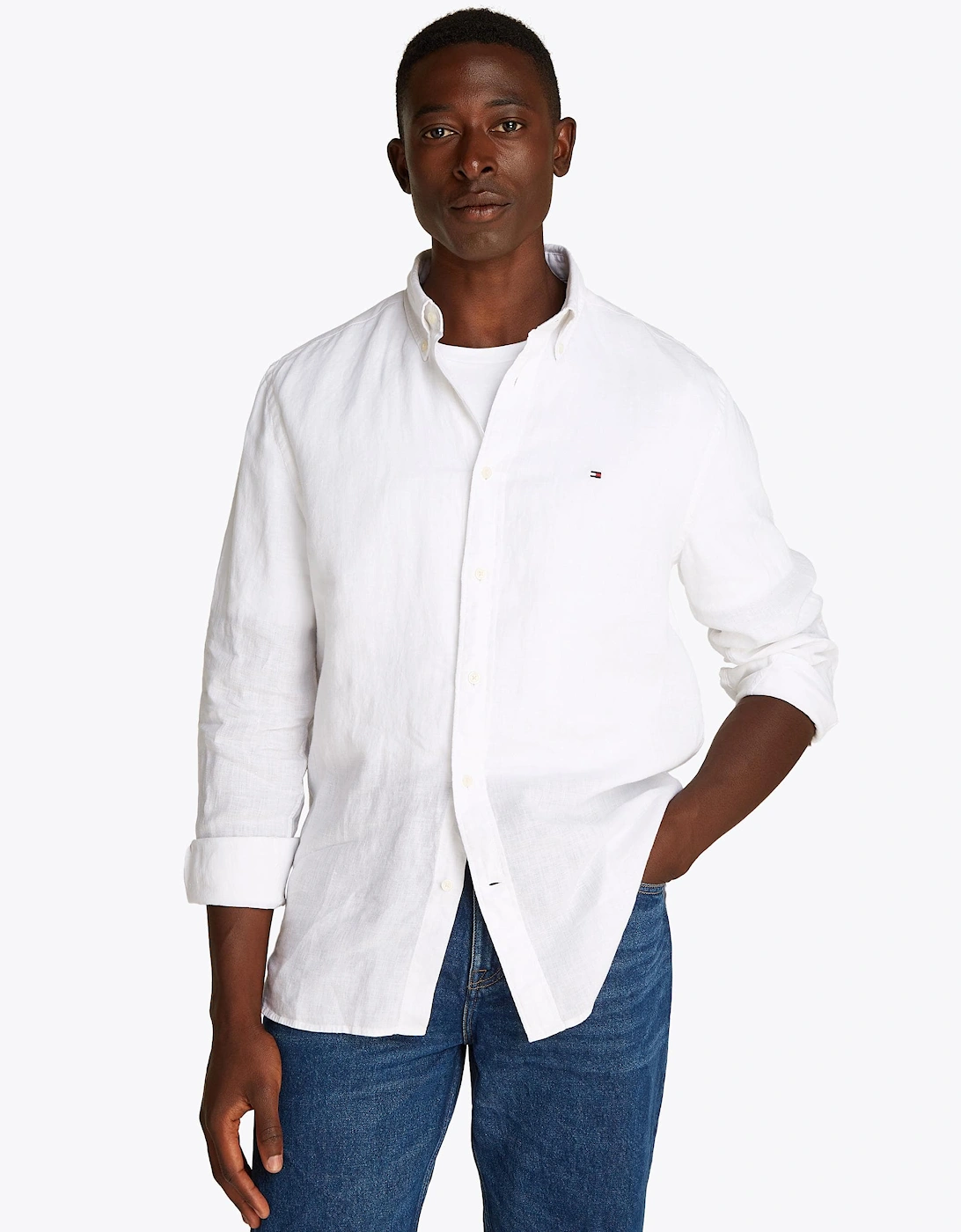 Tommy Hilfiger Men's White Pigt Dyed Solid Shirt - Optic  40/Regular L