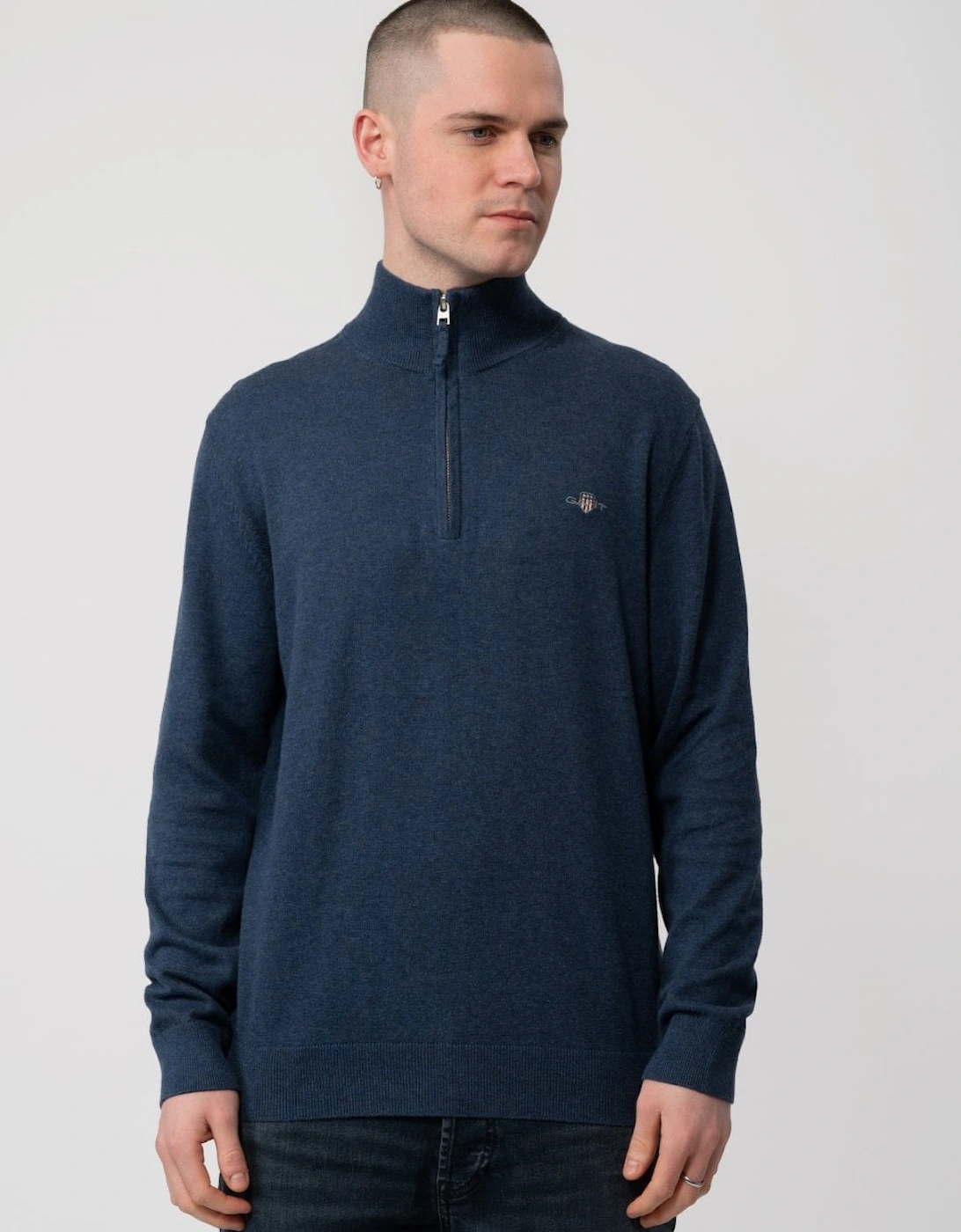 Gant Men's Navy Classic Cotton Half Zip Jumper - : 38/Regular M