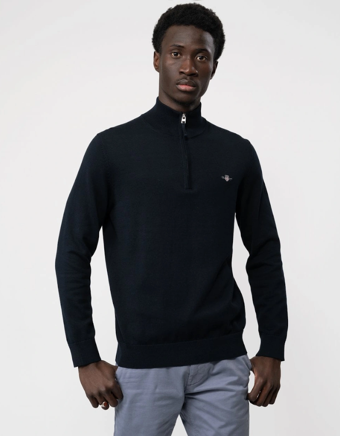 Gant Men's Navy Classic Cotton Half Zip Jumper - : 38/Regular M