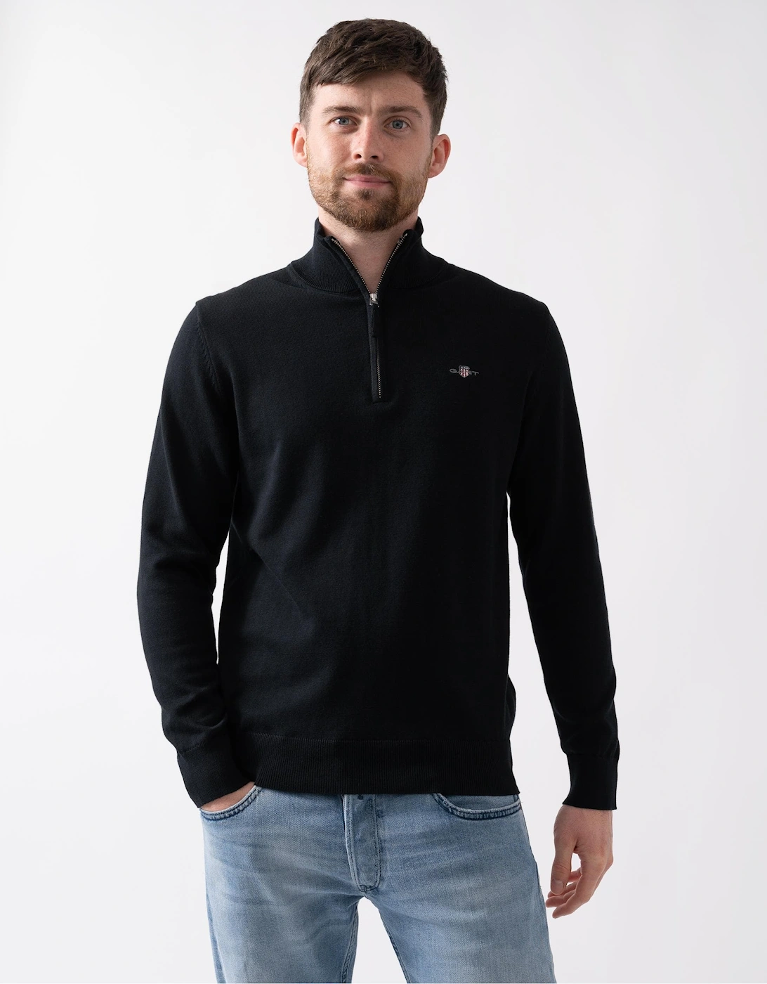 Men's GANT Mens Classic Cotton Half Zip Jumper - 5 Black - Size: 44
